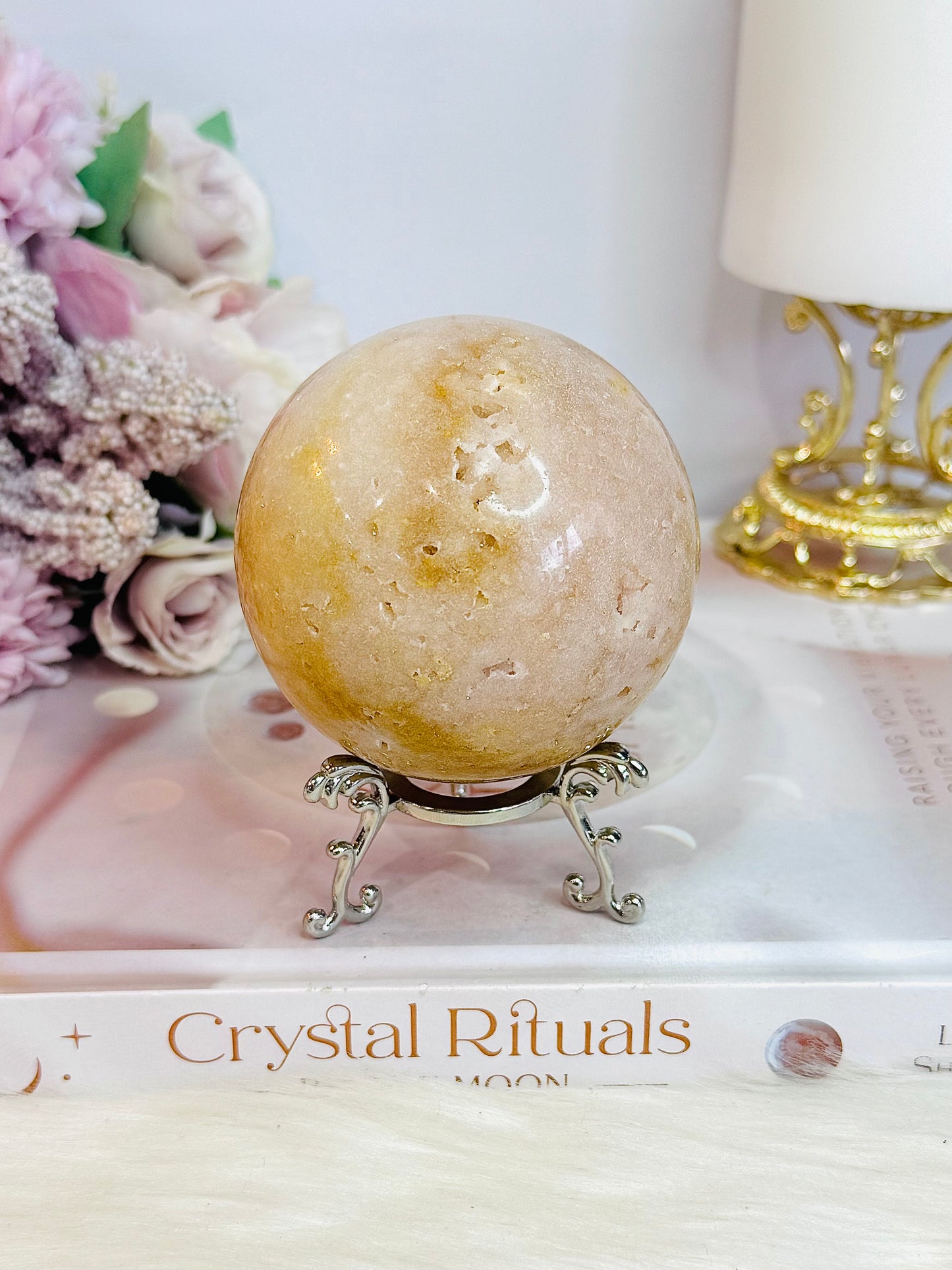 Large 403gram Druzy Pink Amethyst Sphere on Stand From Brazil