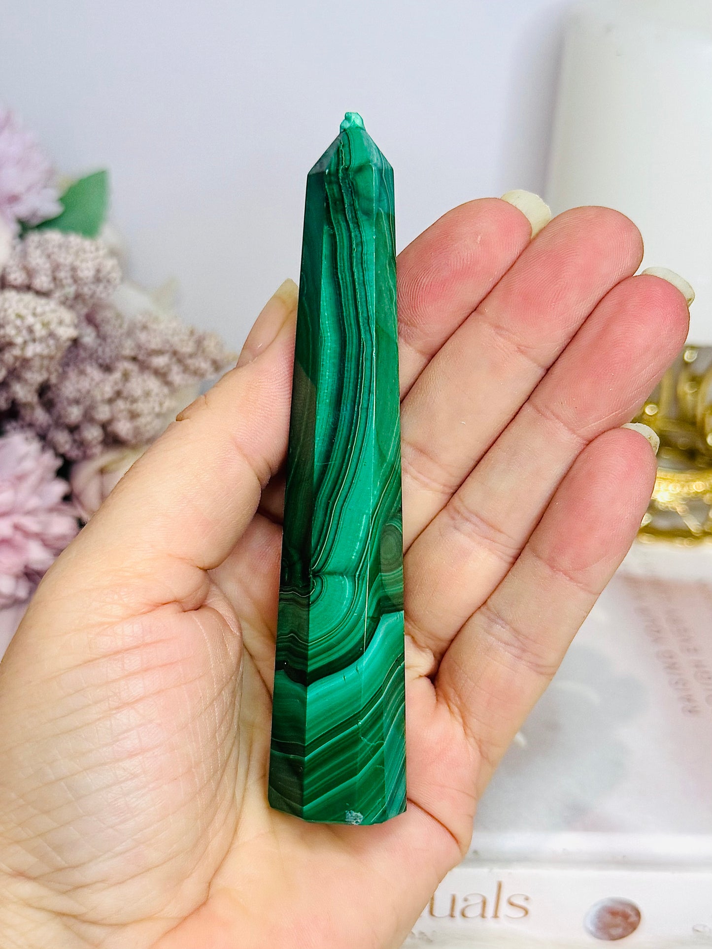 AAA High Grade Natural Malachite Tower From Congo 11cm