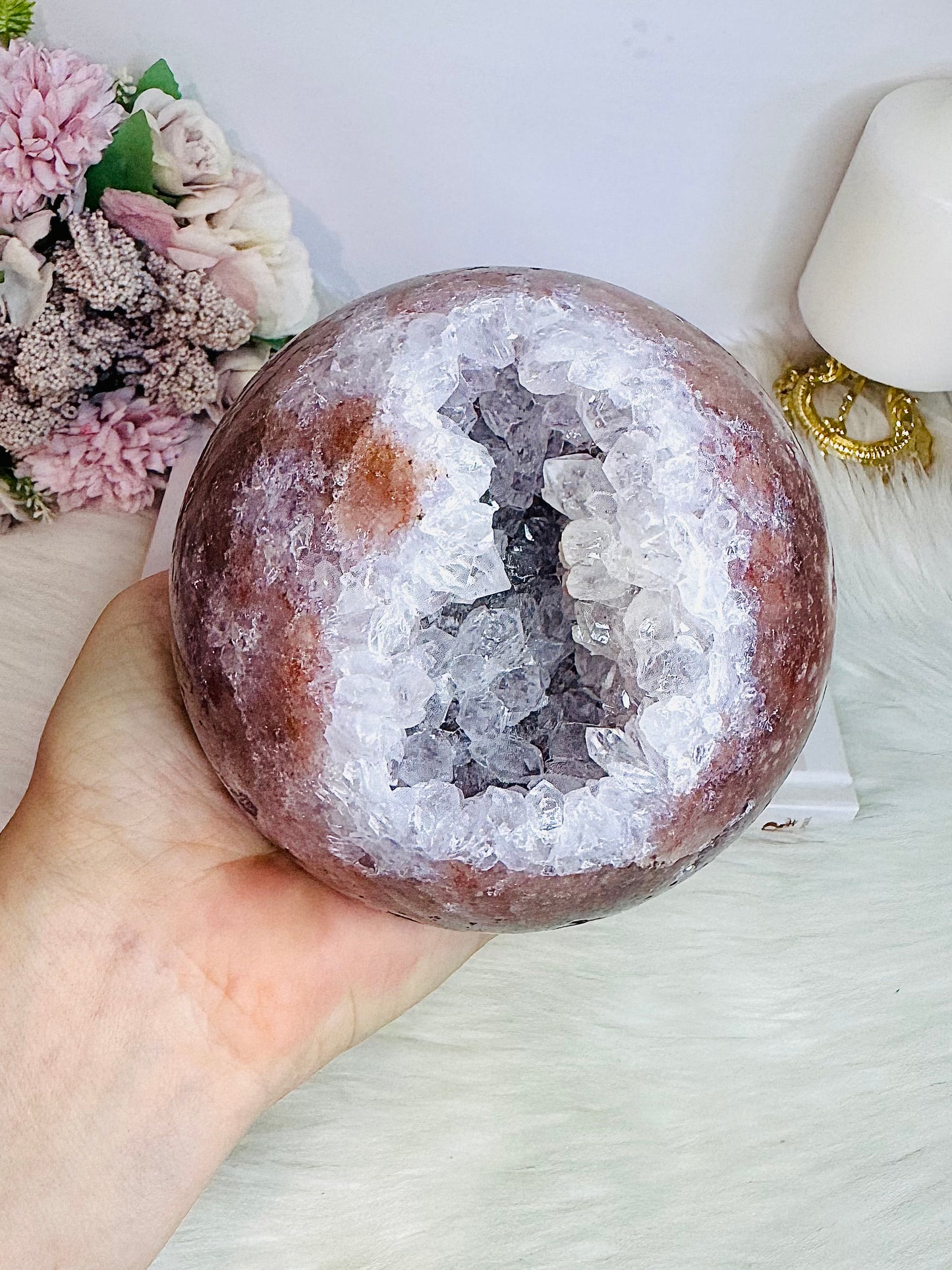 STATEMENT PIECE ~ The Most Spectacular High Grade Classy & Fabulous Huge Druzy Pink Amethyst Sphere From Brazil On Stand