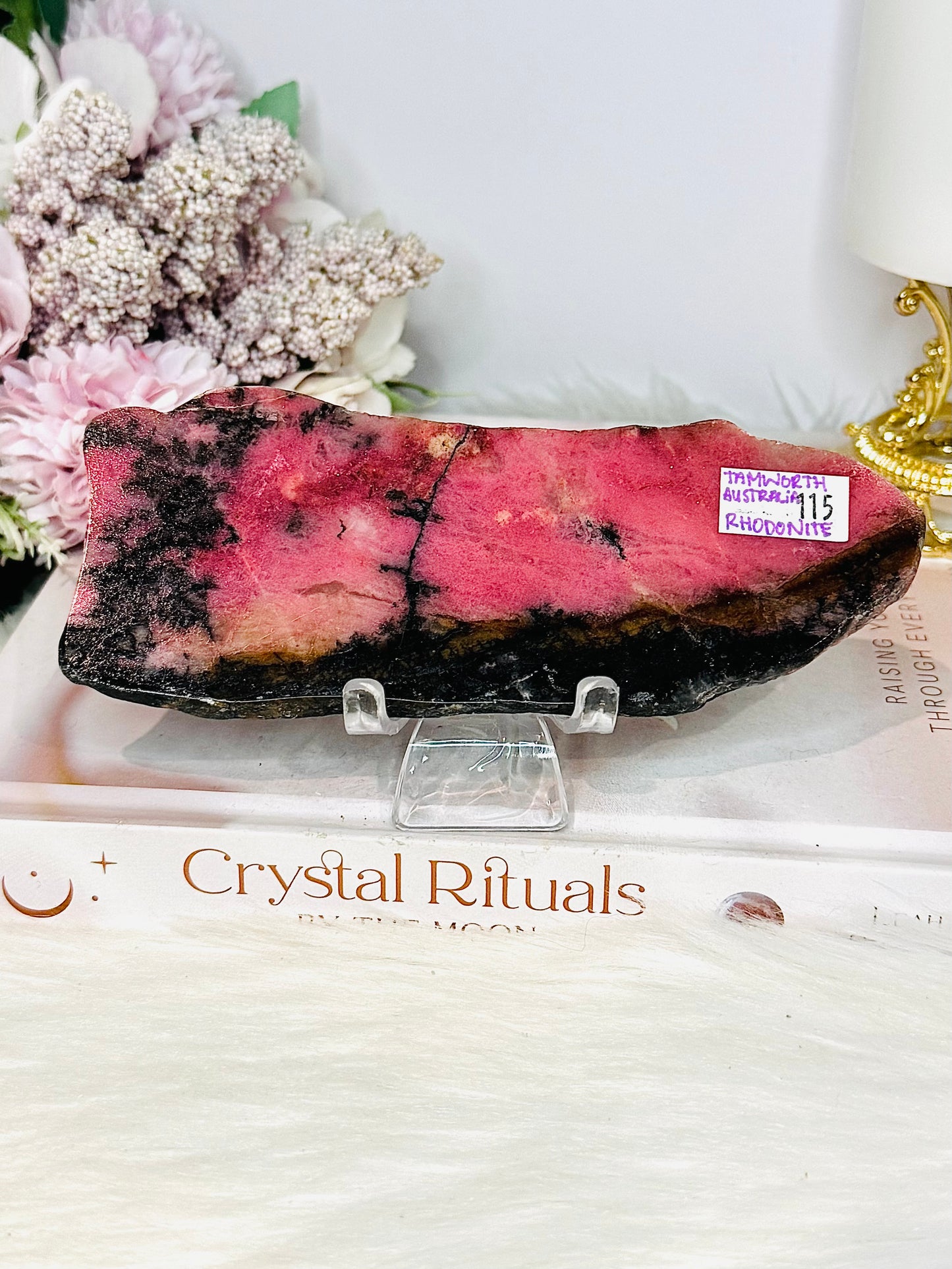 High Grade Rhodonite Slab on Stand 15cm