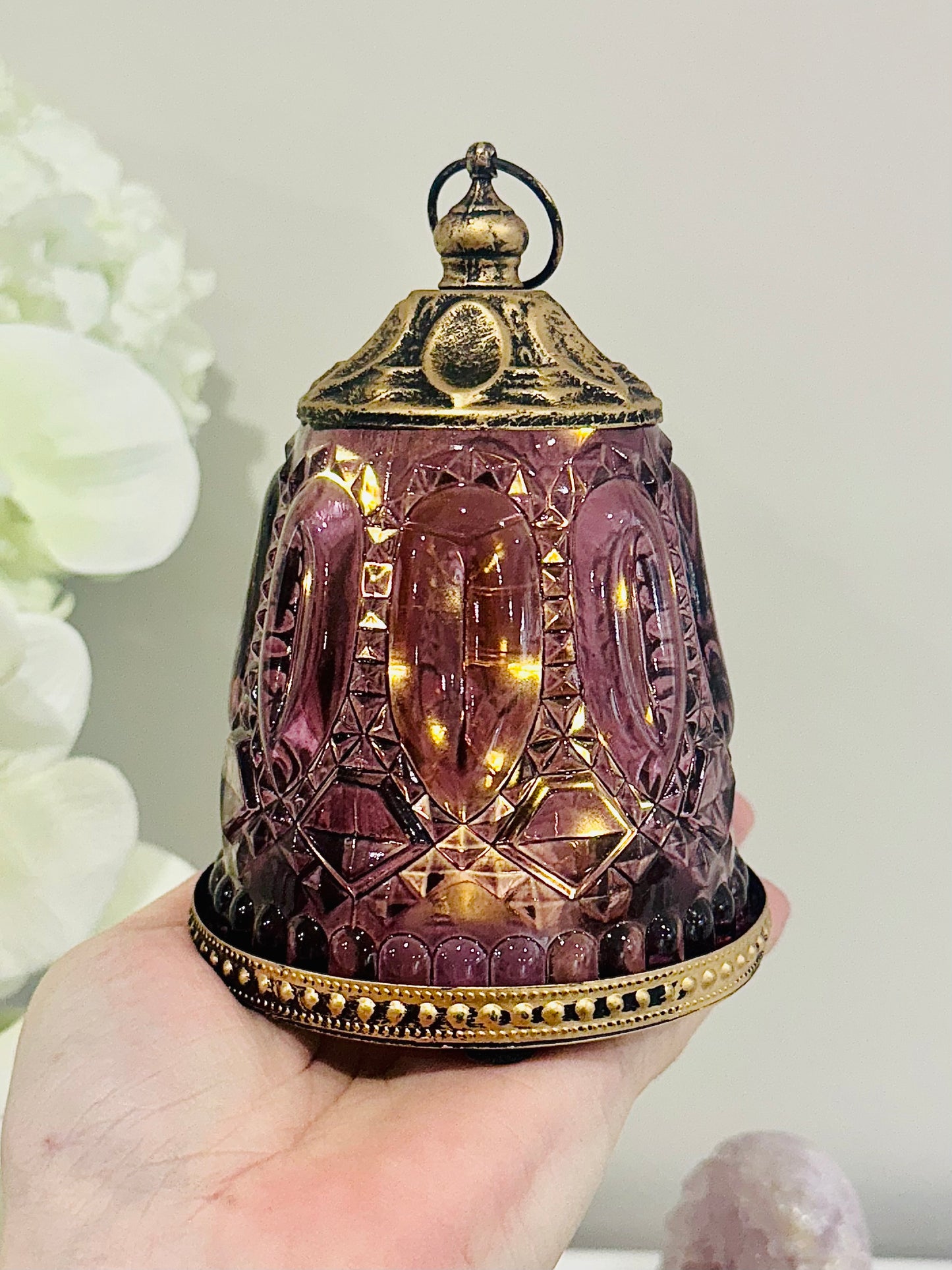 Glass Lantern Led Vintage Plum 13cm
