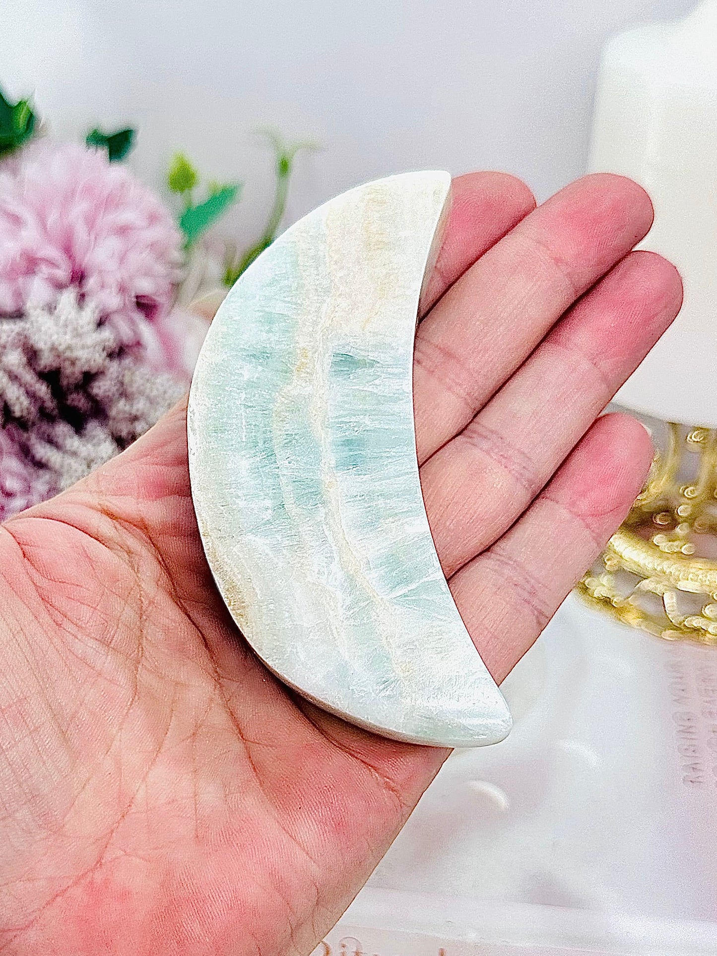 Chunky 9cm Caribbean Calcite Carved Moon