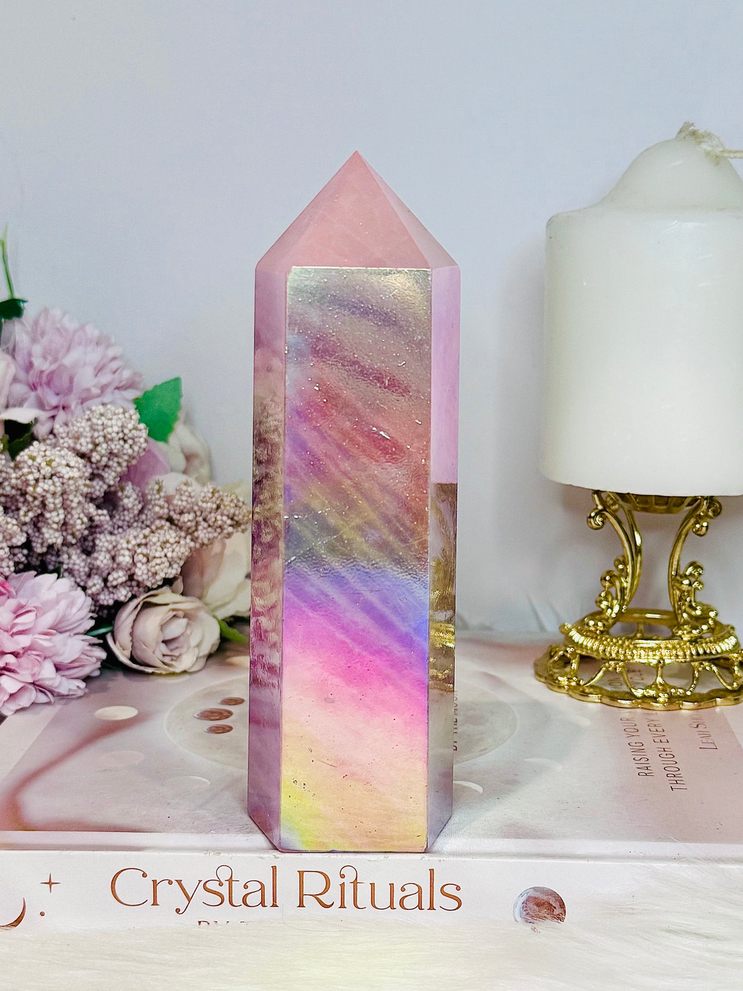 Large Angel Aura Chunky Rose Quartz Tower 16cm 597g