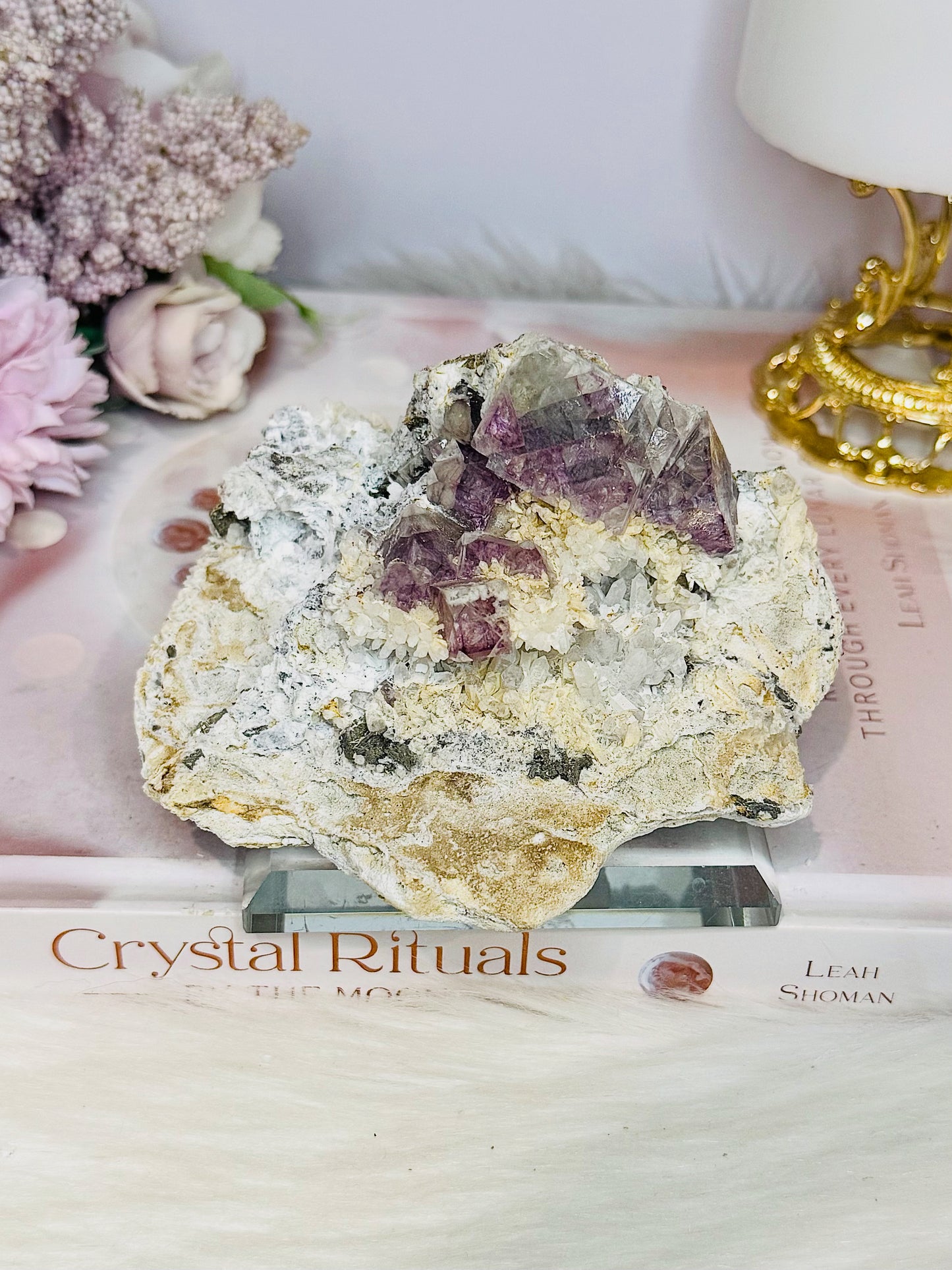 ✨ A Collectors Piece ✨ Natural Cubed Fluorite On Matrix Specimen From Mexico 703grams ~ Specimen is on Glass Stand