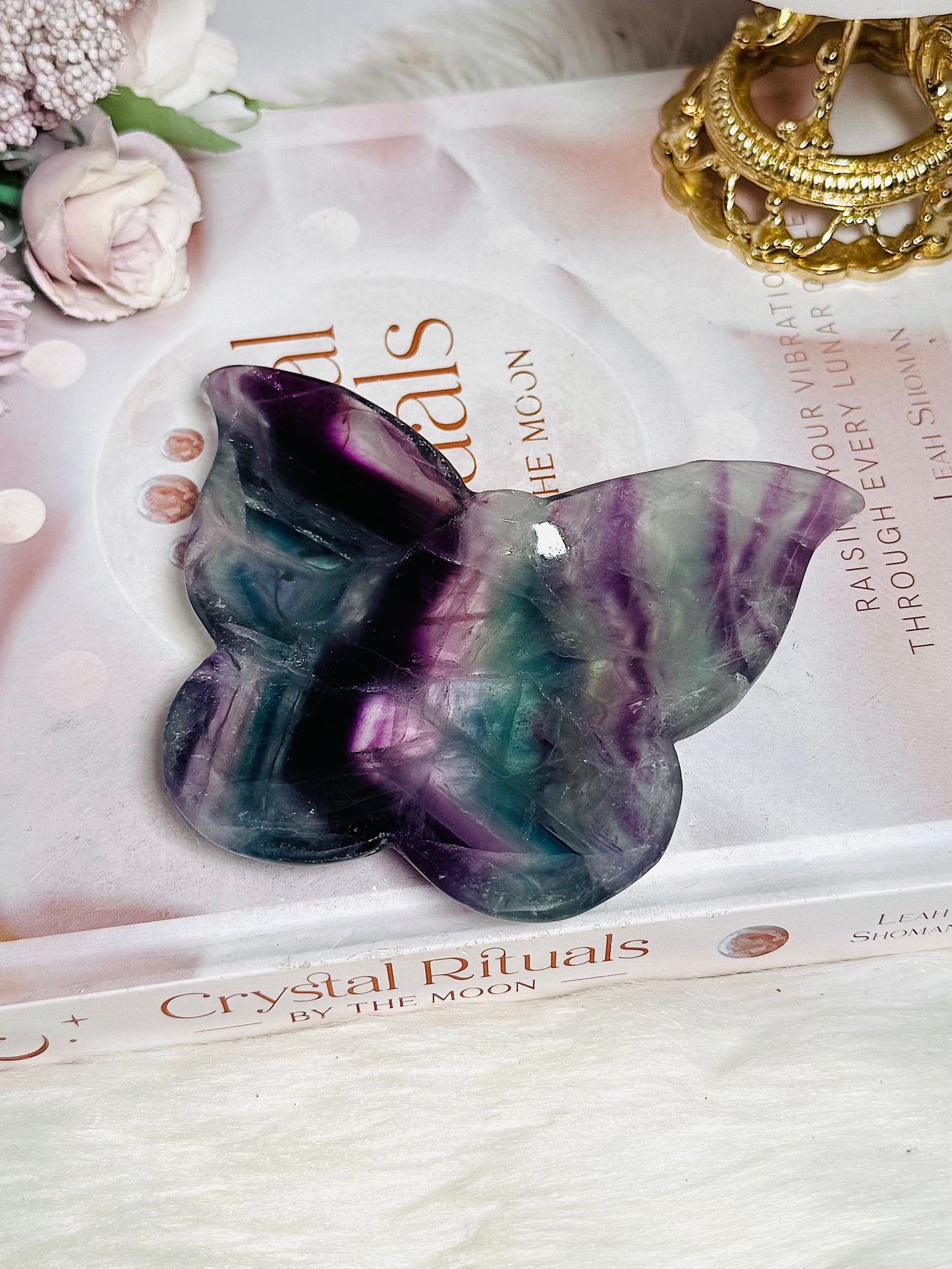 Rainbow Fluorite Carved Butterfly Bowl 9cm