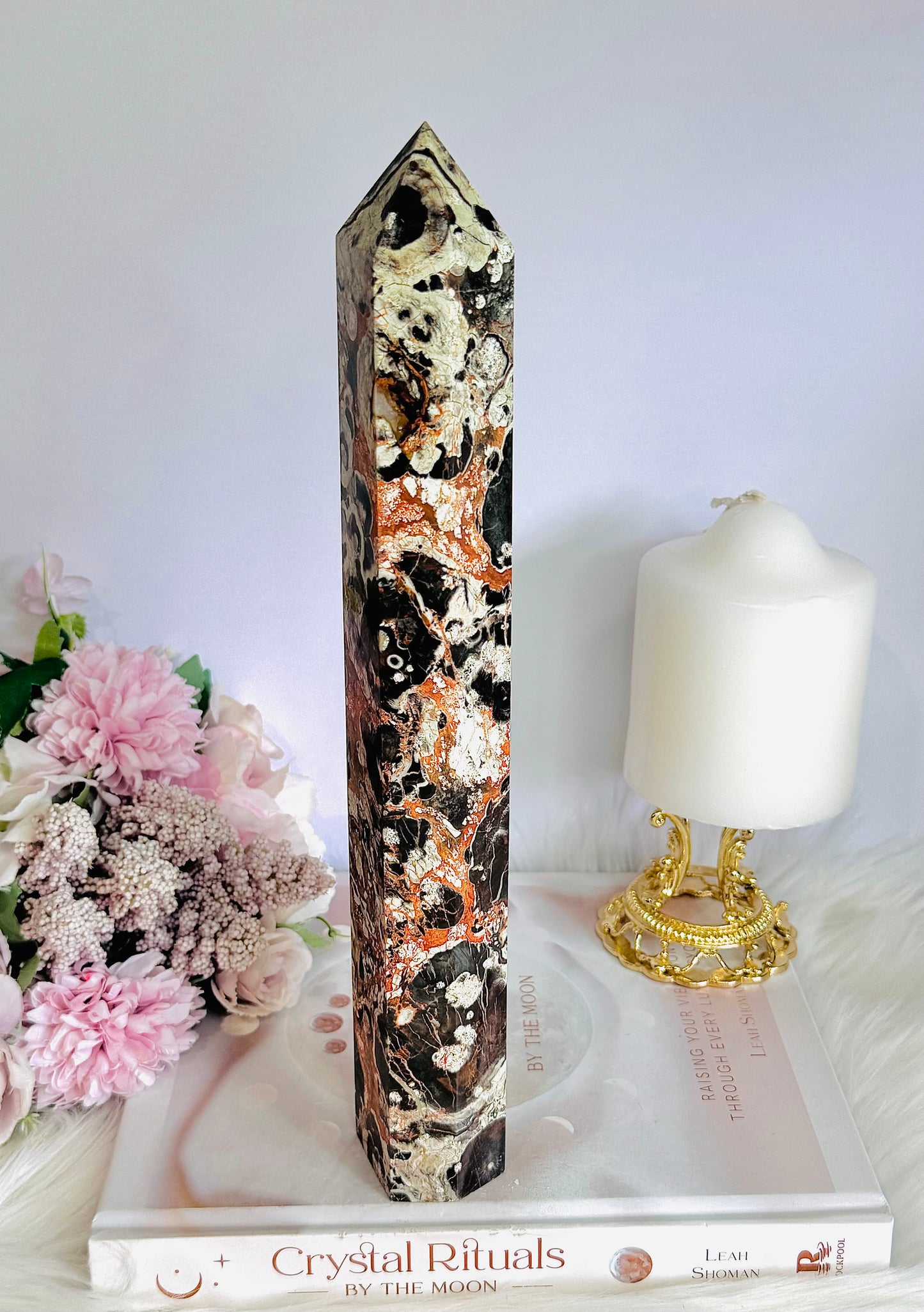 Giant Stunning 28cm Natural Money Agate Perfectly Carved Tower