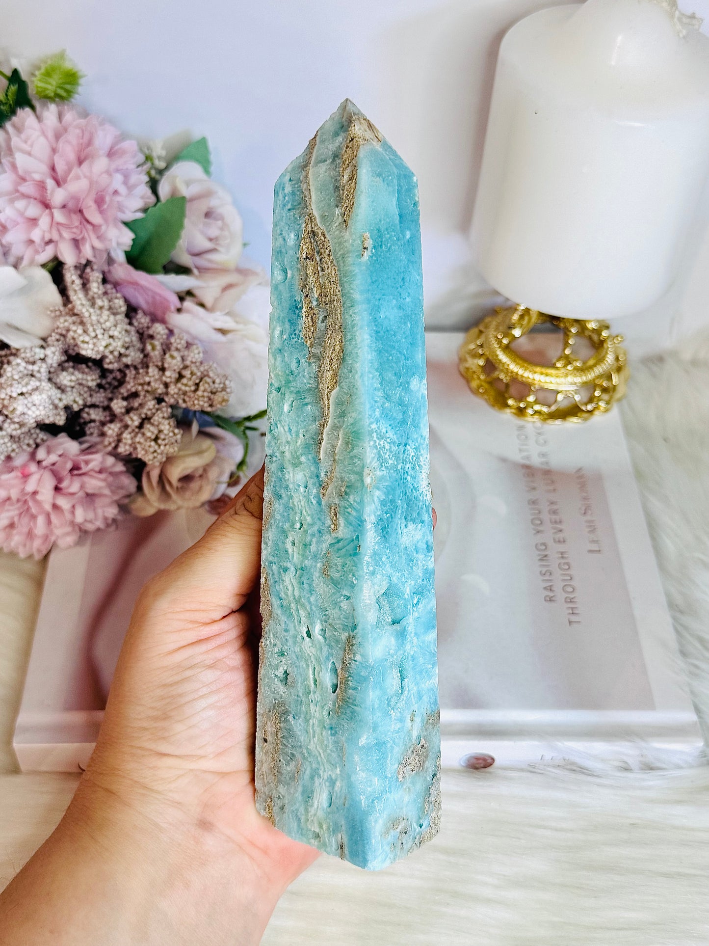 Large Blue Hemimorphite Druzy Tower 18cm
