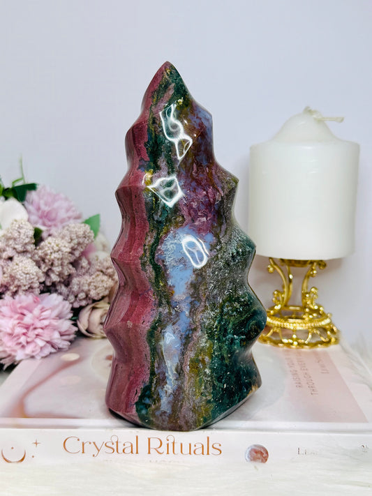 Huge High Grade Ocean Jasper Carved Flame 18cm 1.3KG