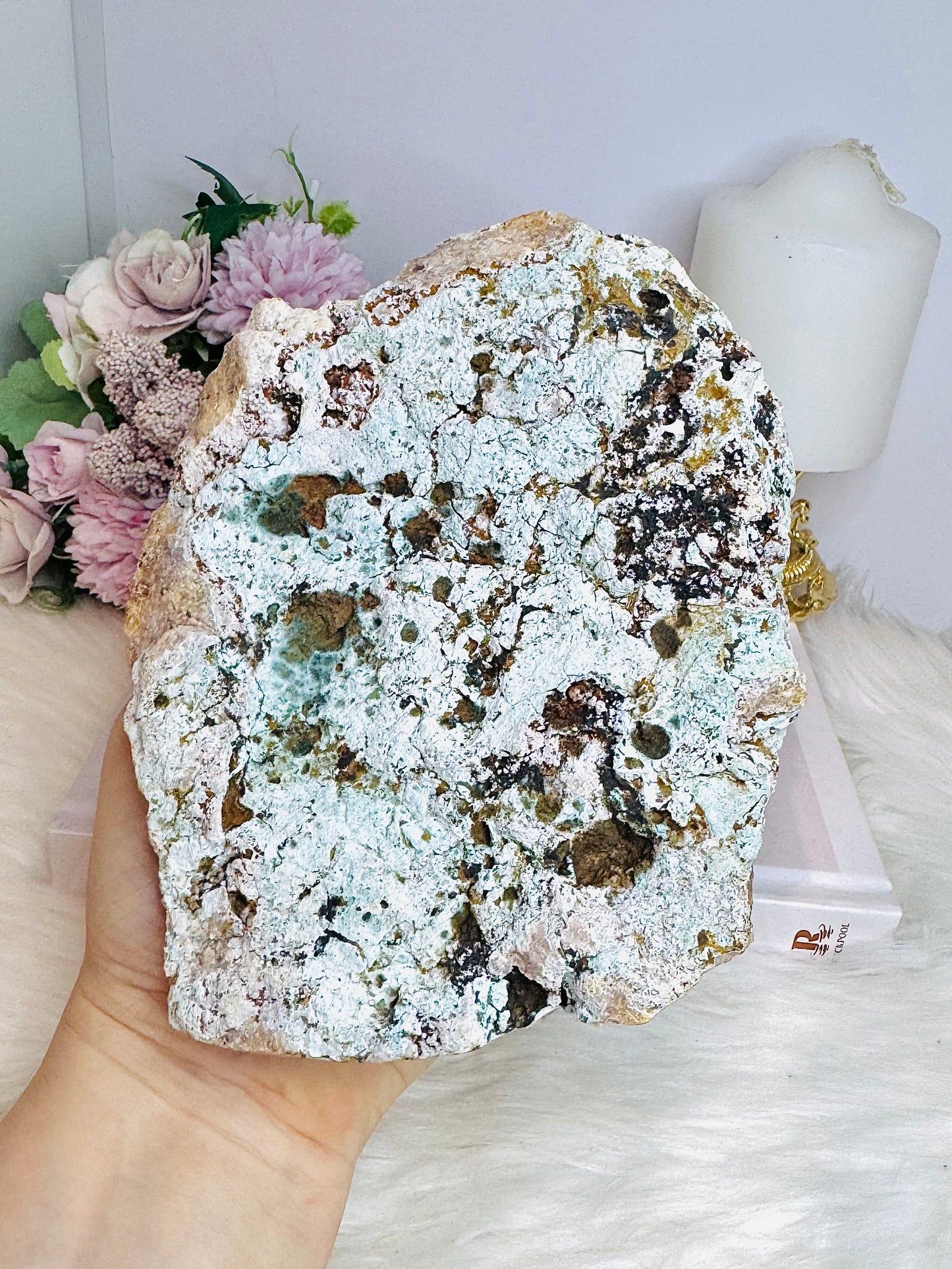 Large Pink Amethyst Natural Slab with Green Jasper Inclusions 16cm 665g