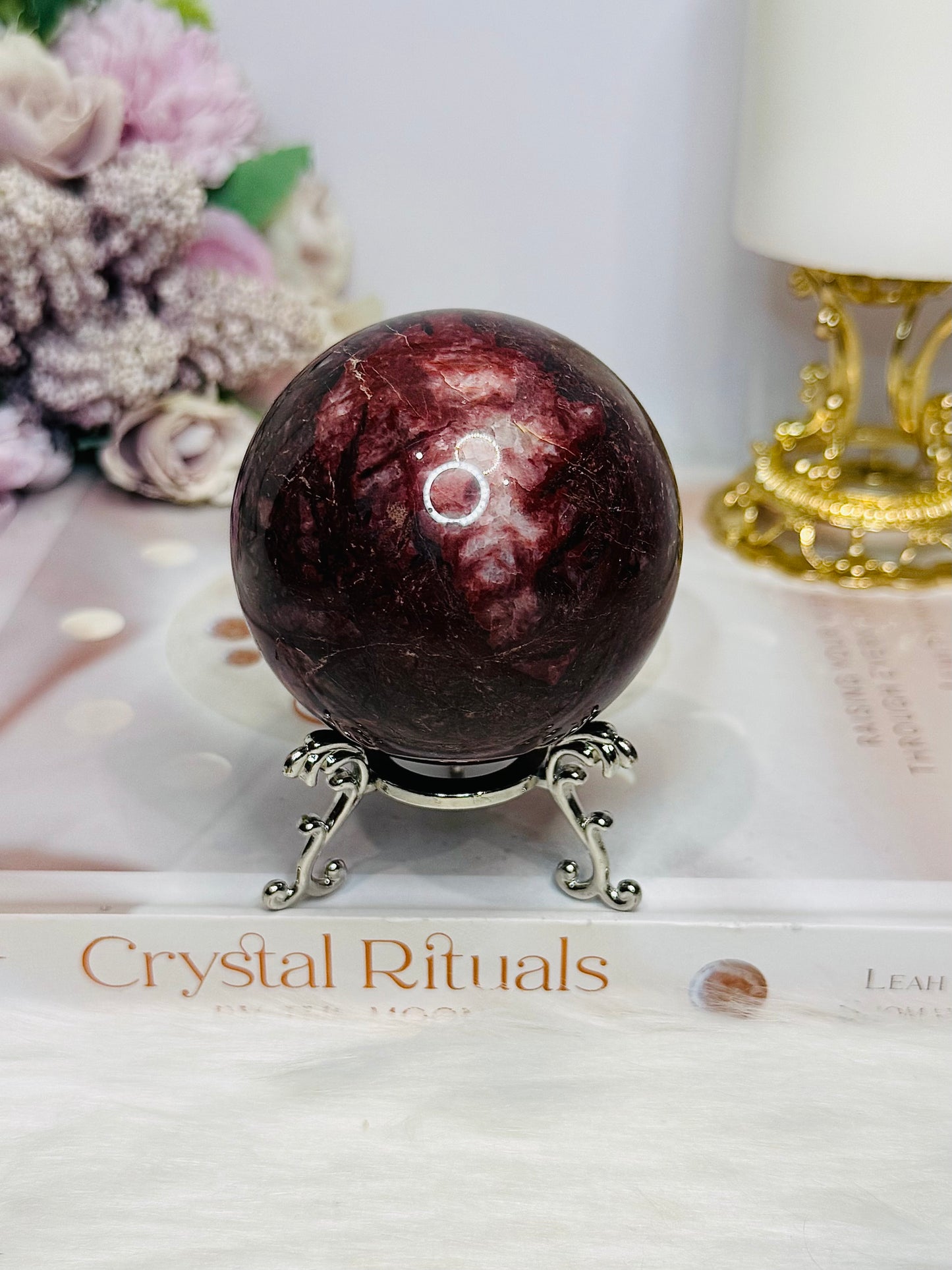 Large Red Jasper Sphere on Stand 368g