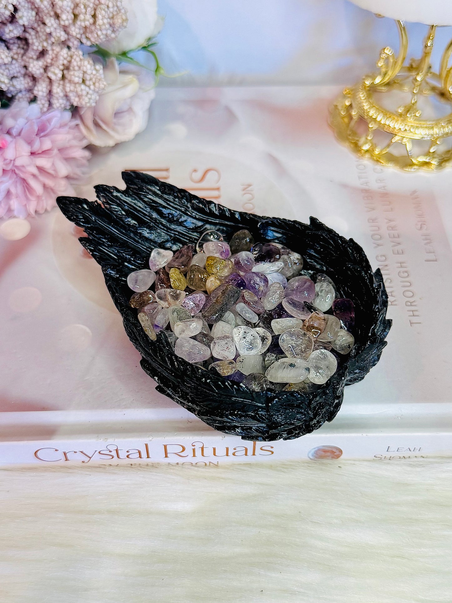 Beautiful Black Angel Wings Filled with Gorgeous Super Seven Chips
