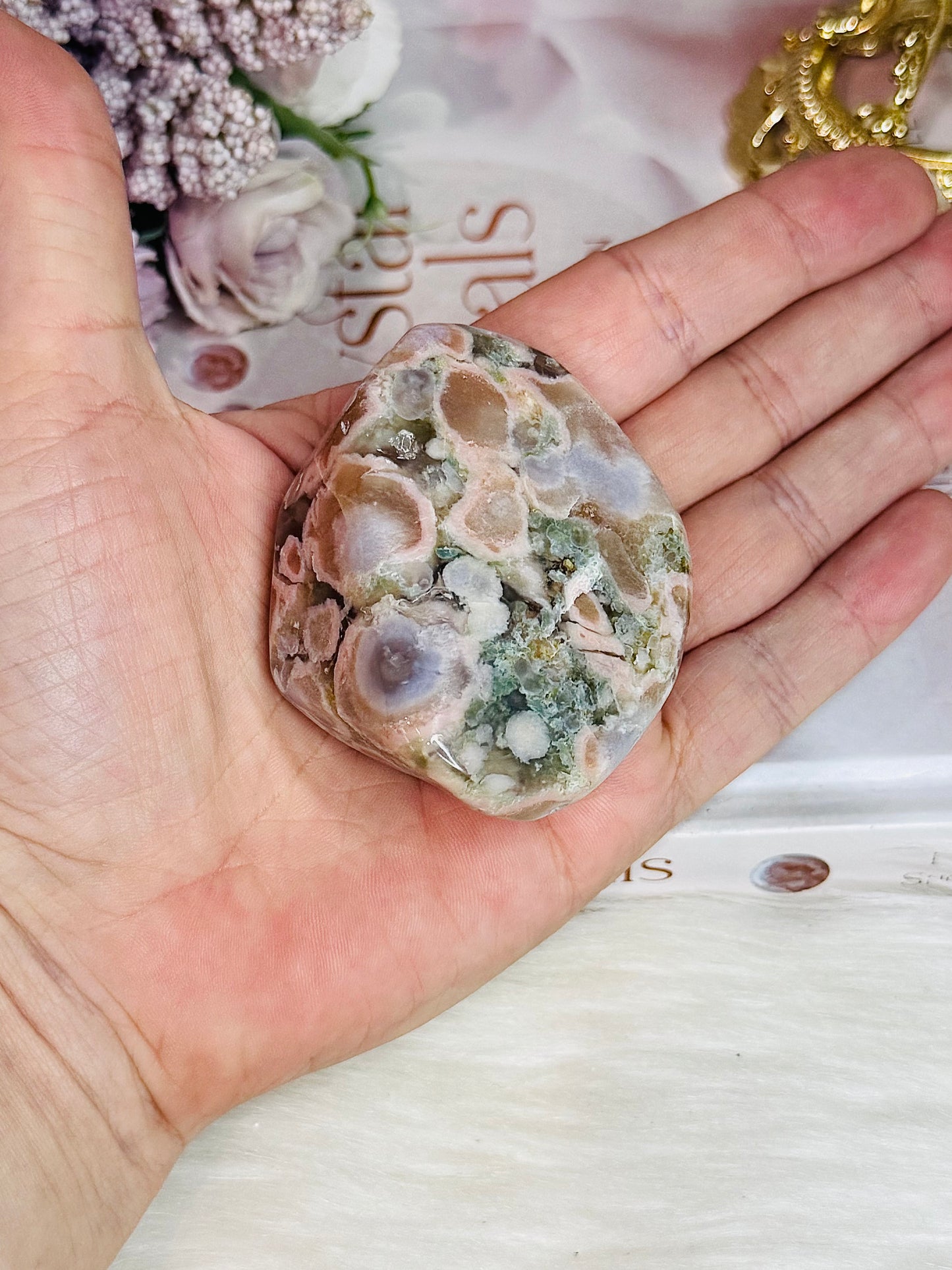 Green Flower Agate Polished Freeform 130grams