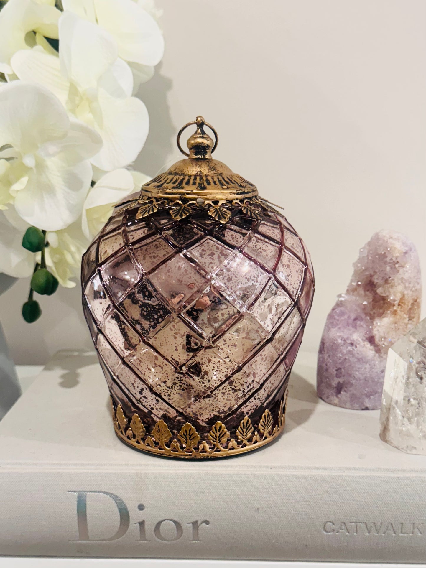 Glass Lantern Led Foil Punch 17.5cm