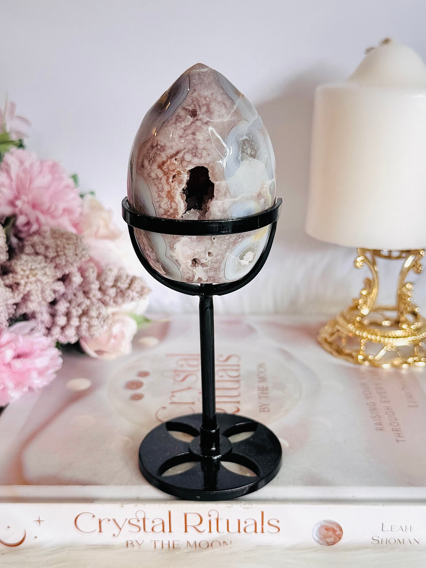 Gorgeous Druzy Pink Amethyst Agate Egg on Stand 16.5cm
