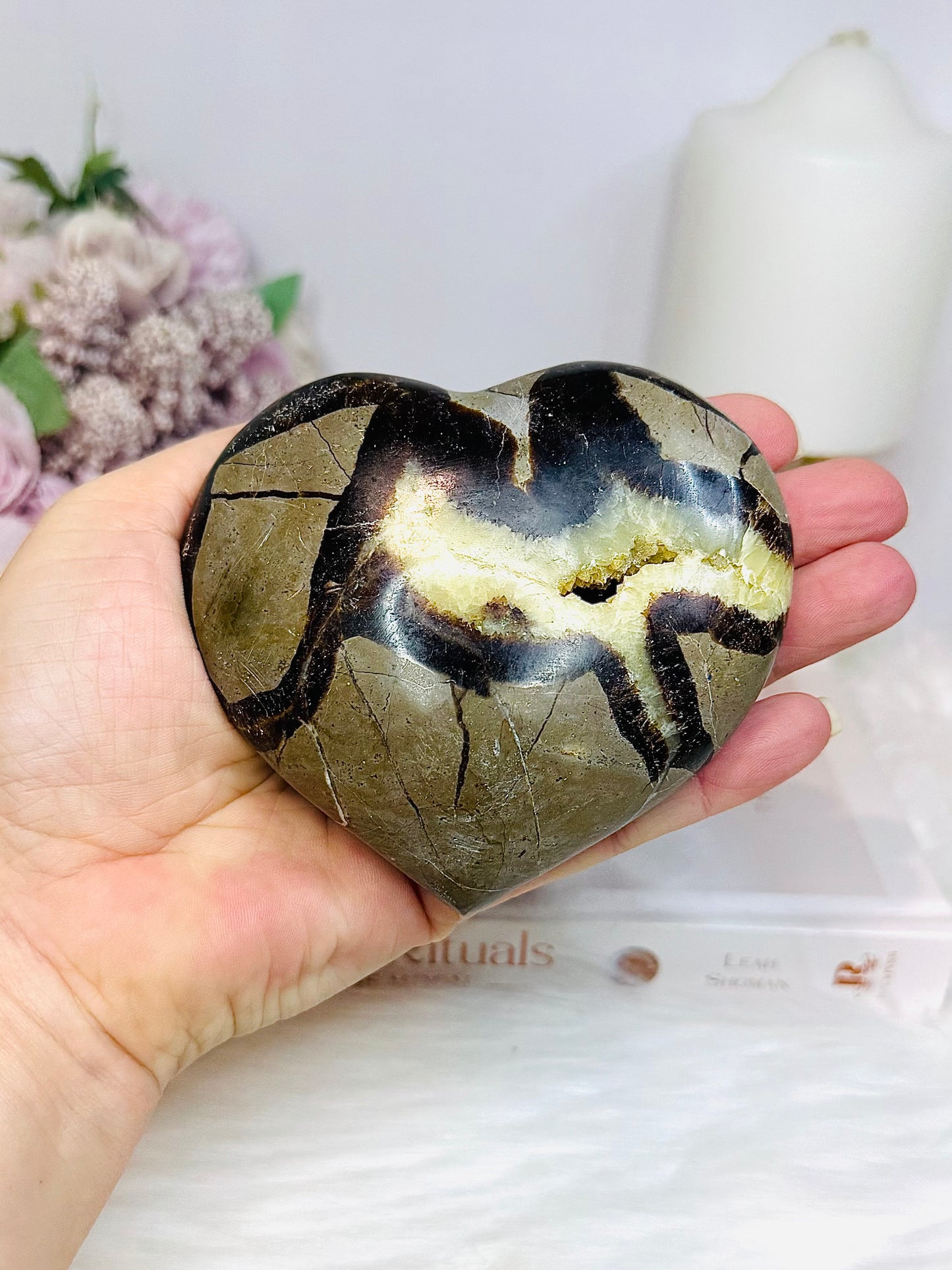 Large Septarian Druzy Heart on Stand 340g