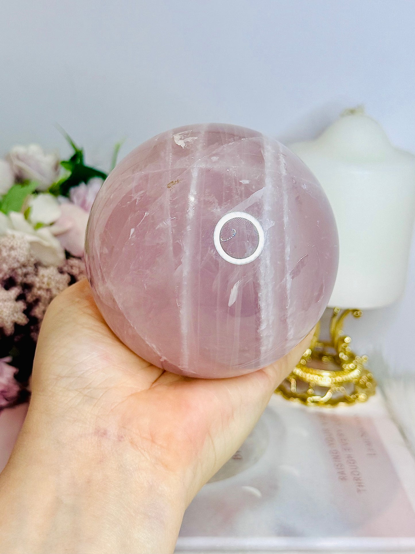 Huge Lavender Rose Quartz Sphere with Rainbows 1.06KG