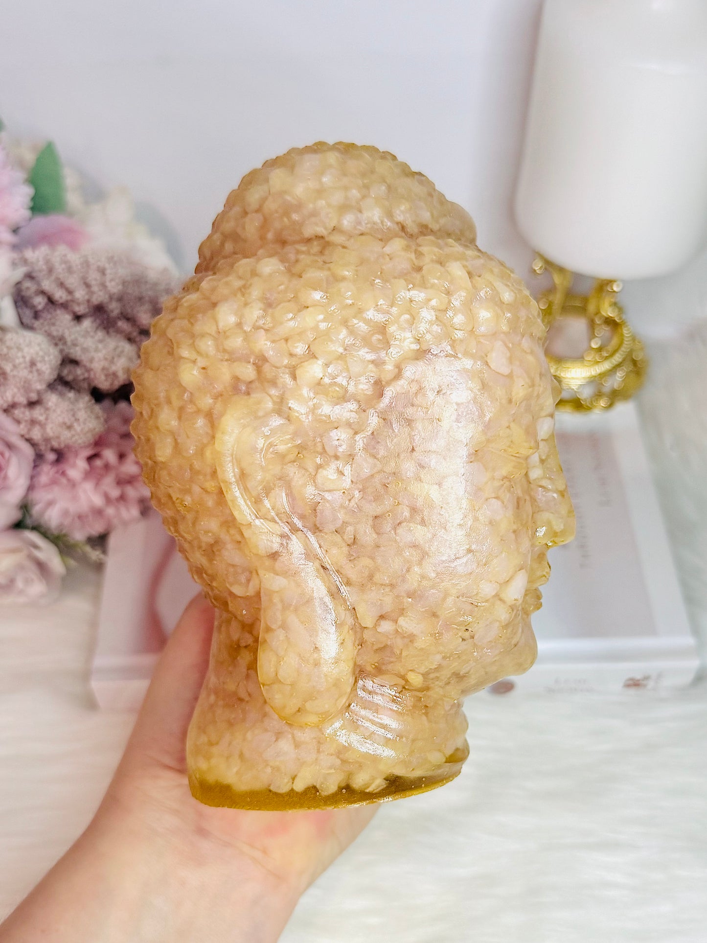 Huge 1.39KG Resin Rose Quartz Filled Buddha Head