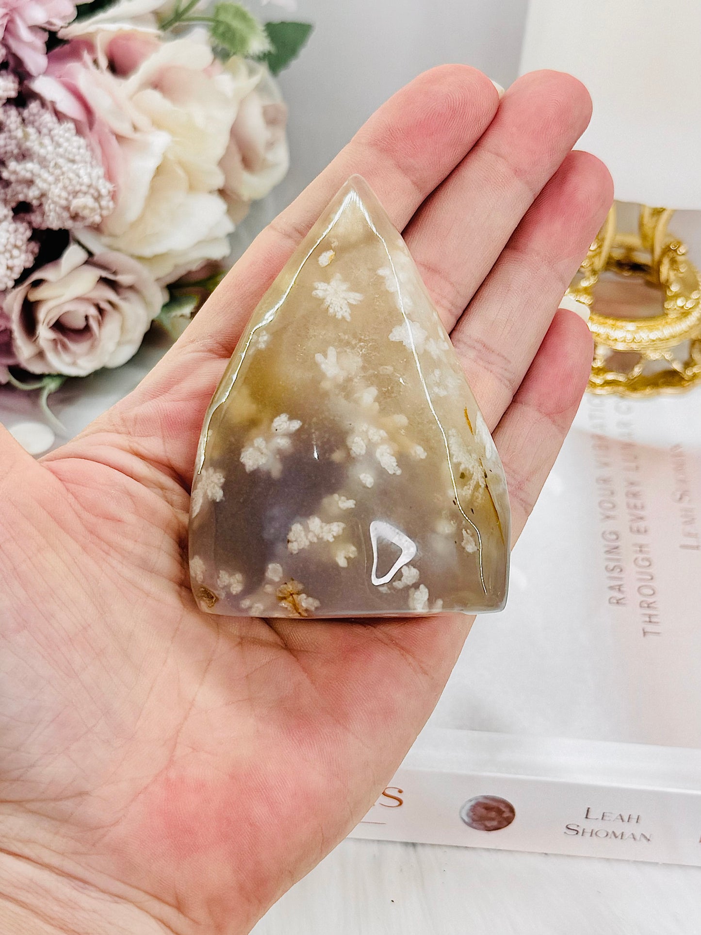 Beautiful 8cm Flower Agate Carved Flame | Freeform From Madagascar