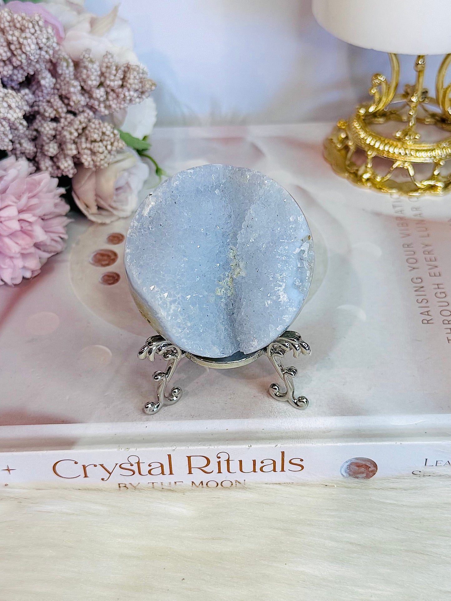 Druzy Blue Lace Agate Sphere On Stand 159grams