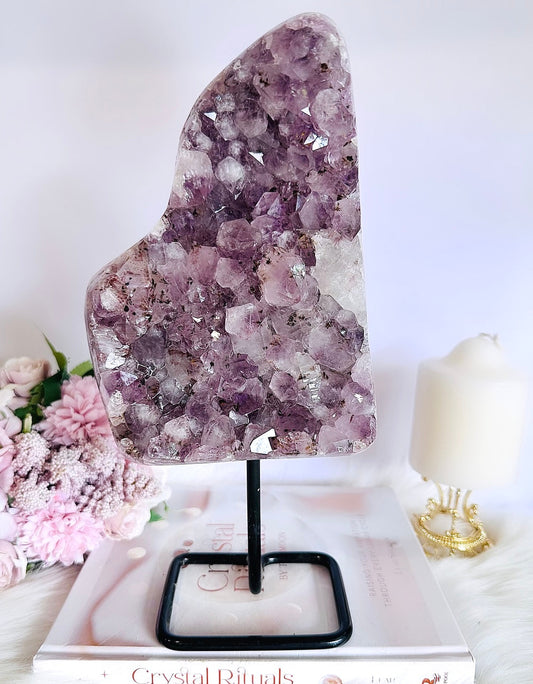Large 30cm 2.29KG Amethyst Druzy Cluster On Stand From Brazil