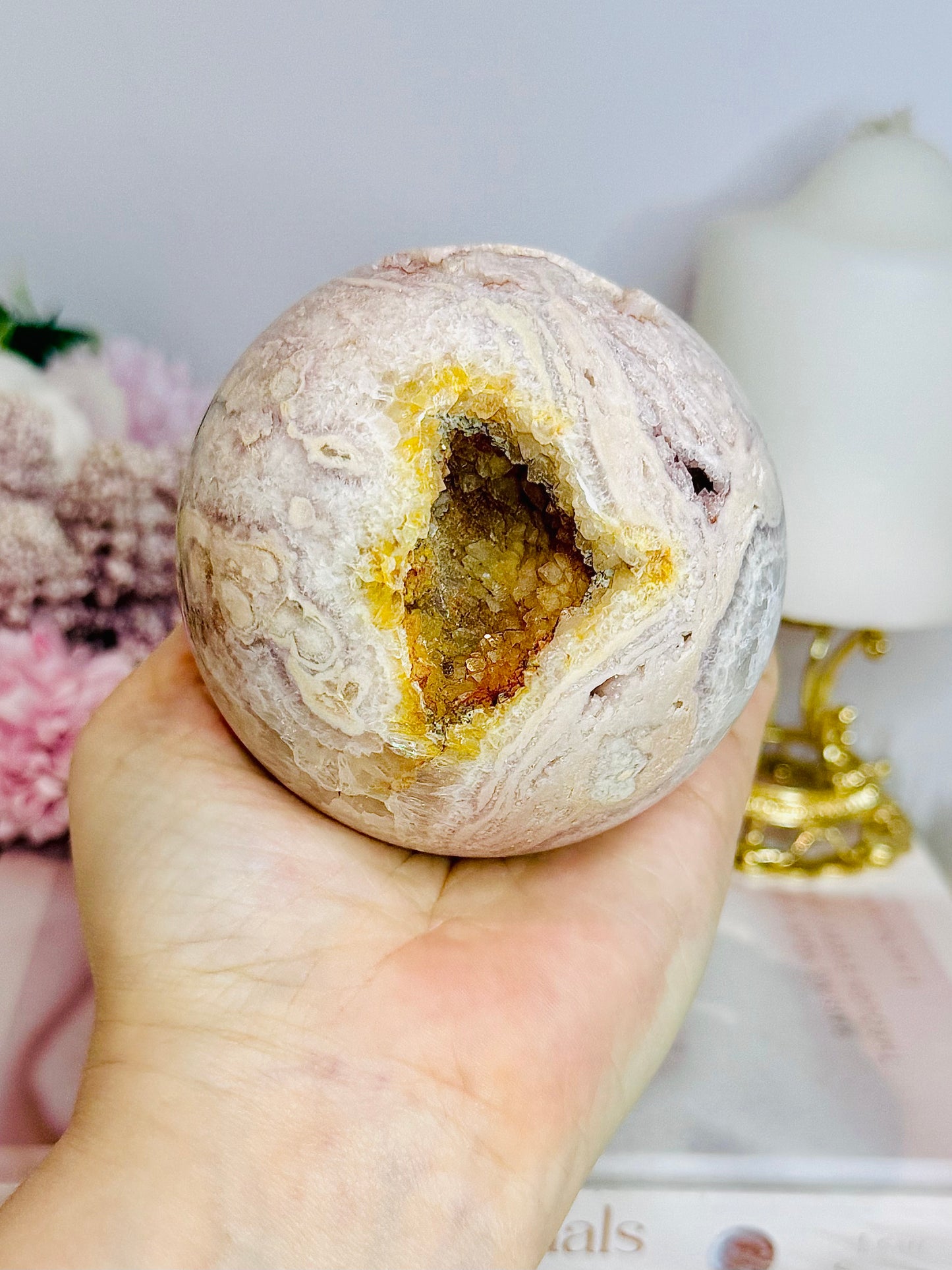Large Druzy Pink Amethyst Sphere On Stand 630g