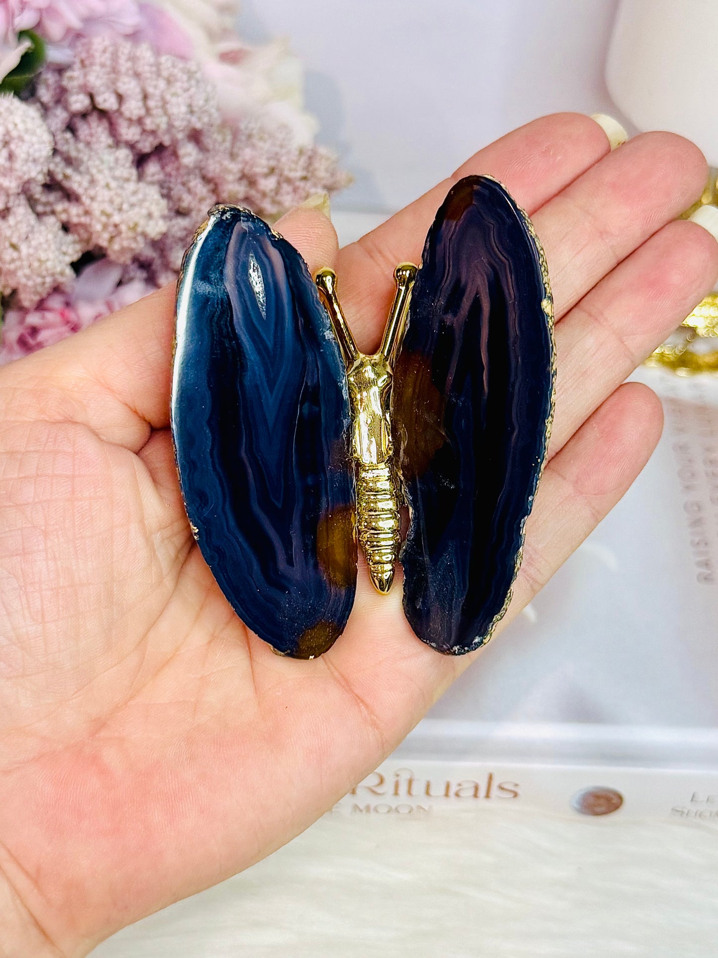 Gorgeous Agate Gold Butterfly 7.5cm