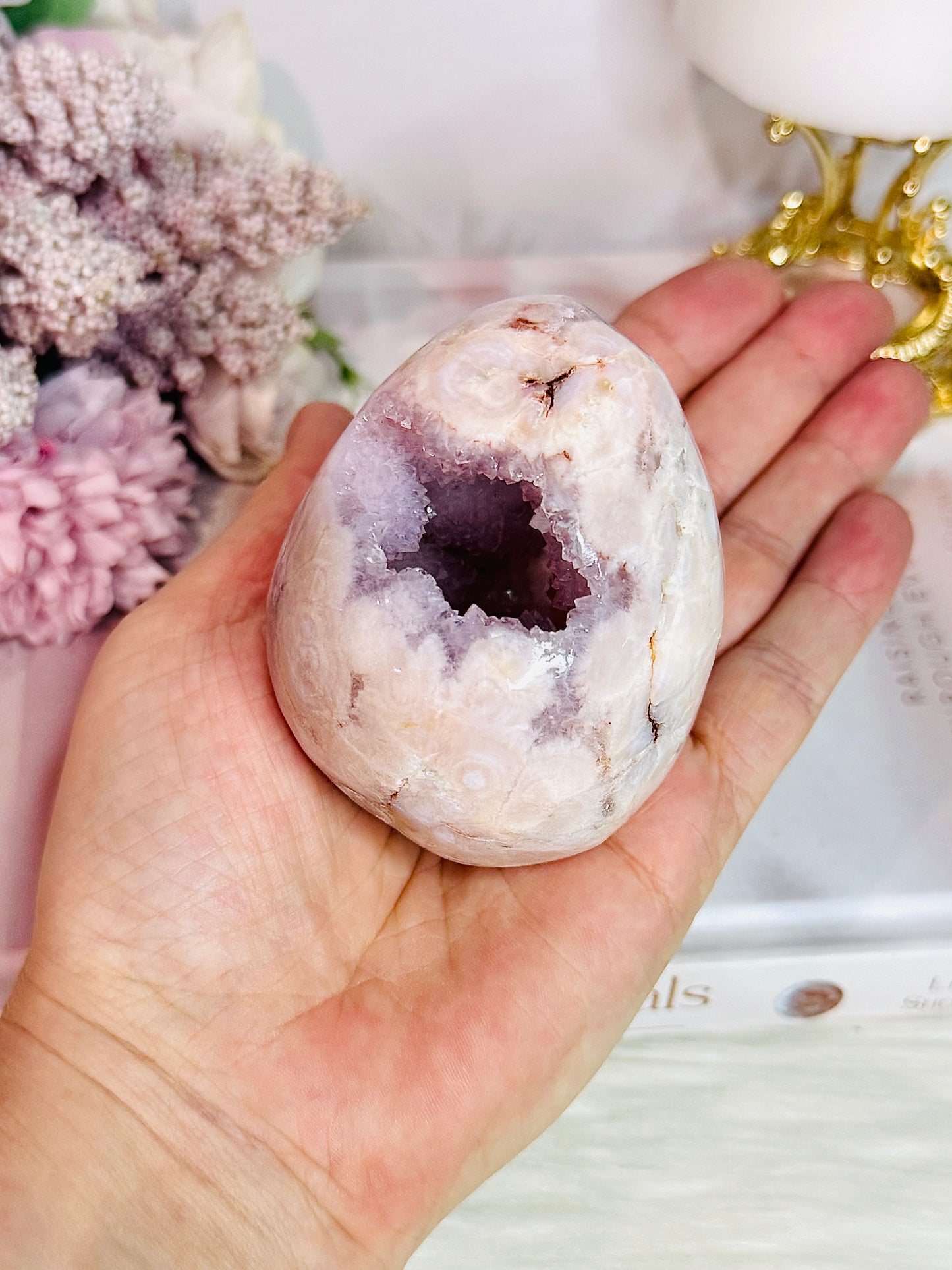 Classy & Fabulous Pink Amethyst Druzy Egg 8cm on Silver Stand