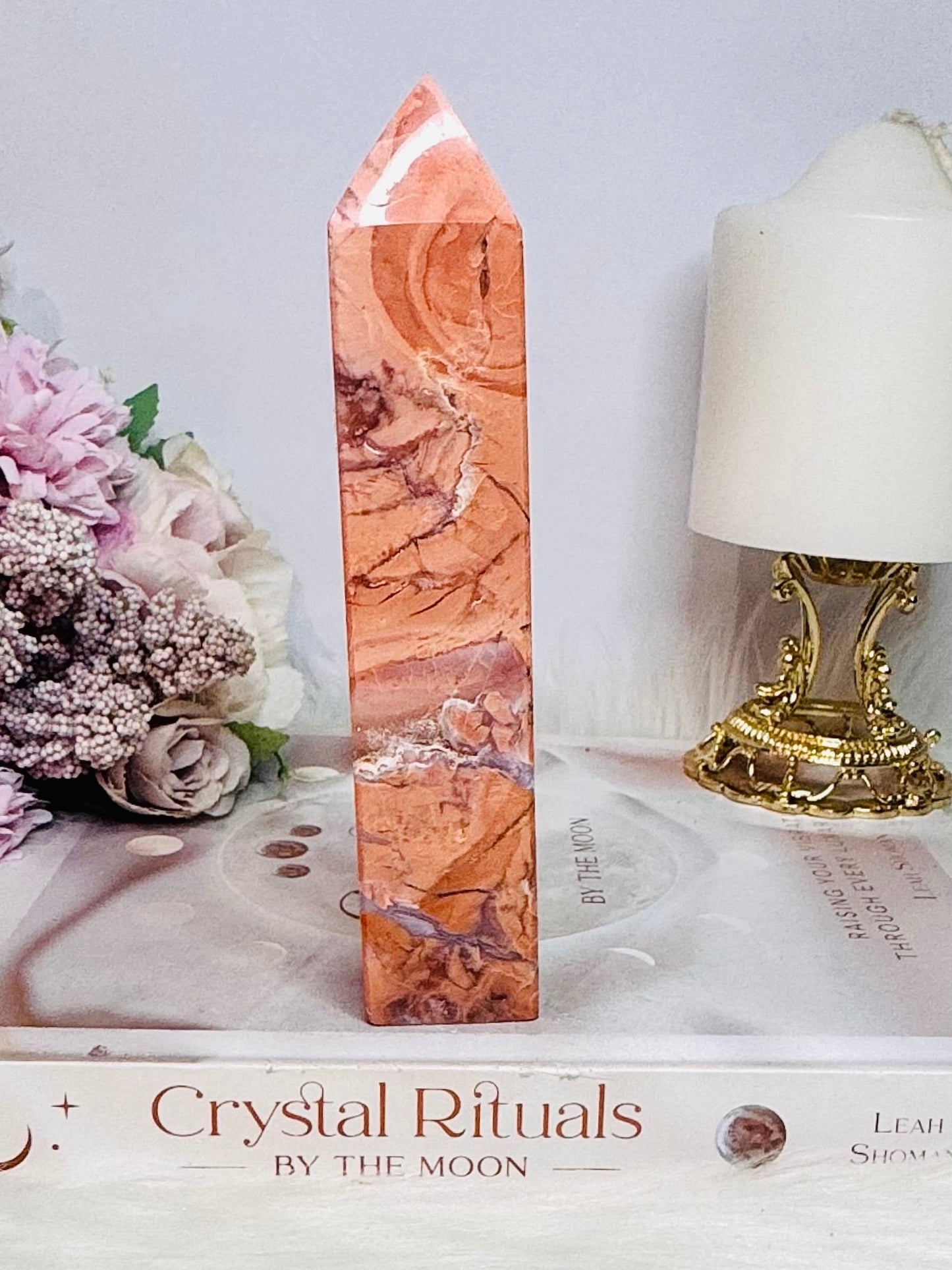 High Grade Large 14.5cm Pink Cotton Candy Agate Tower