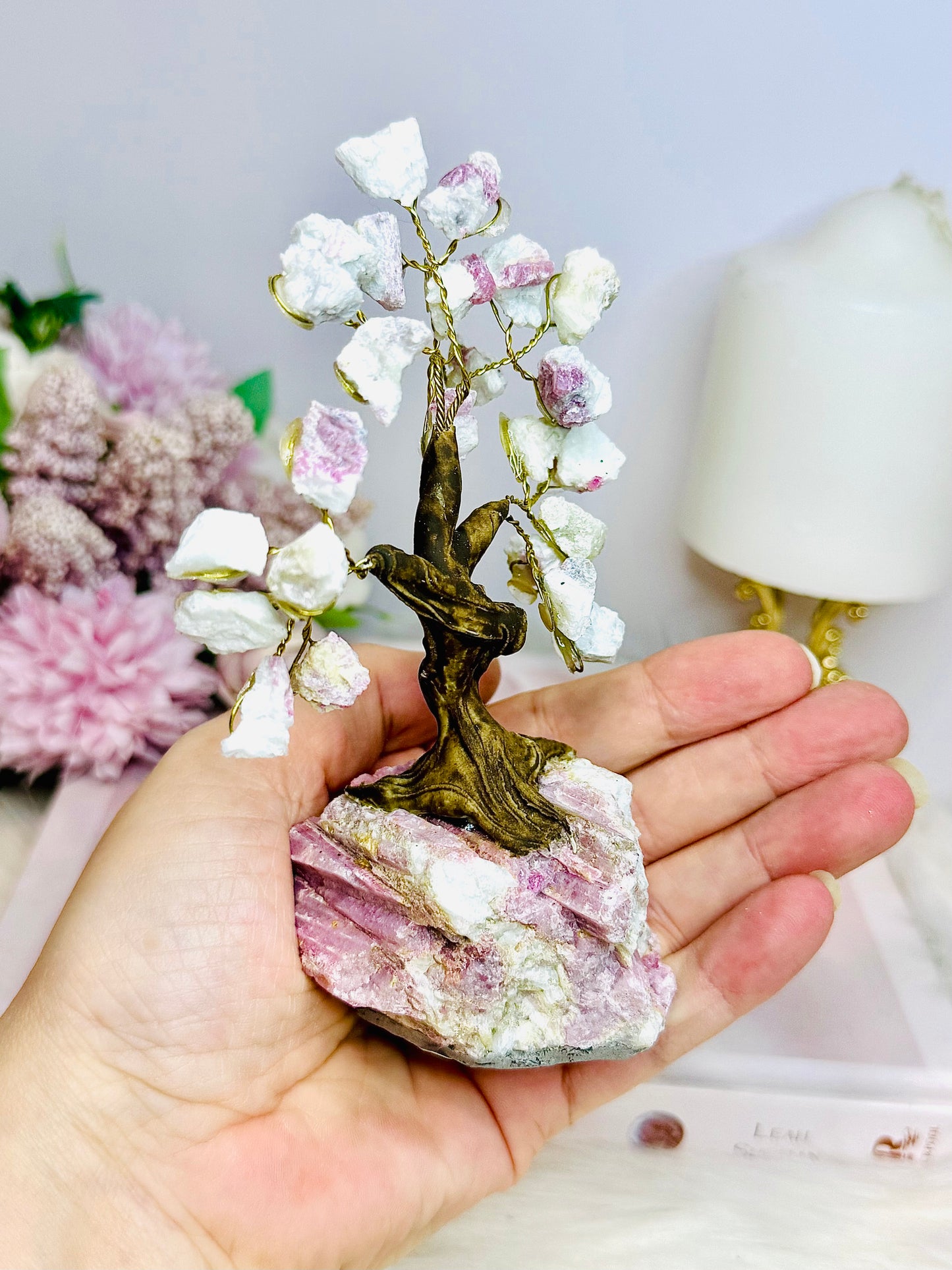 Natural Pink Tourmaline Carved Tree 14cm