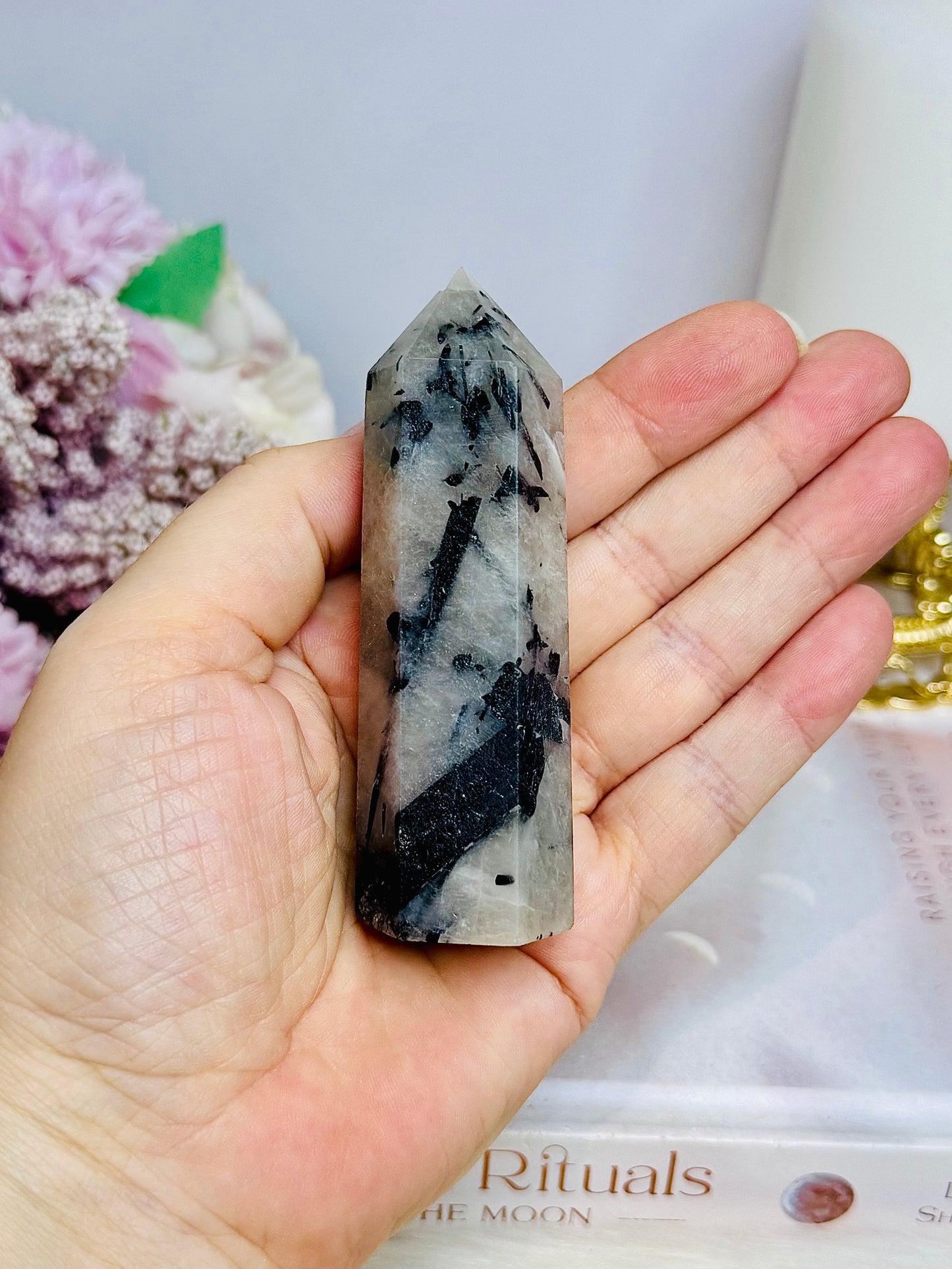Black Tourmaline In Quartz Chunky Tower 9cm