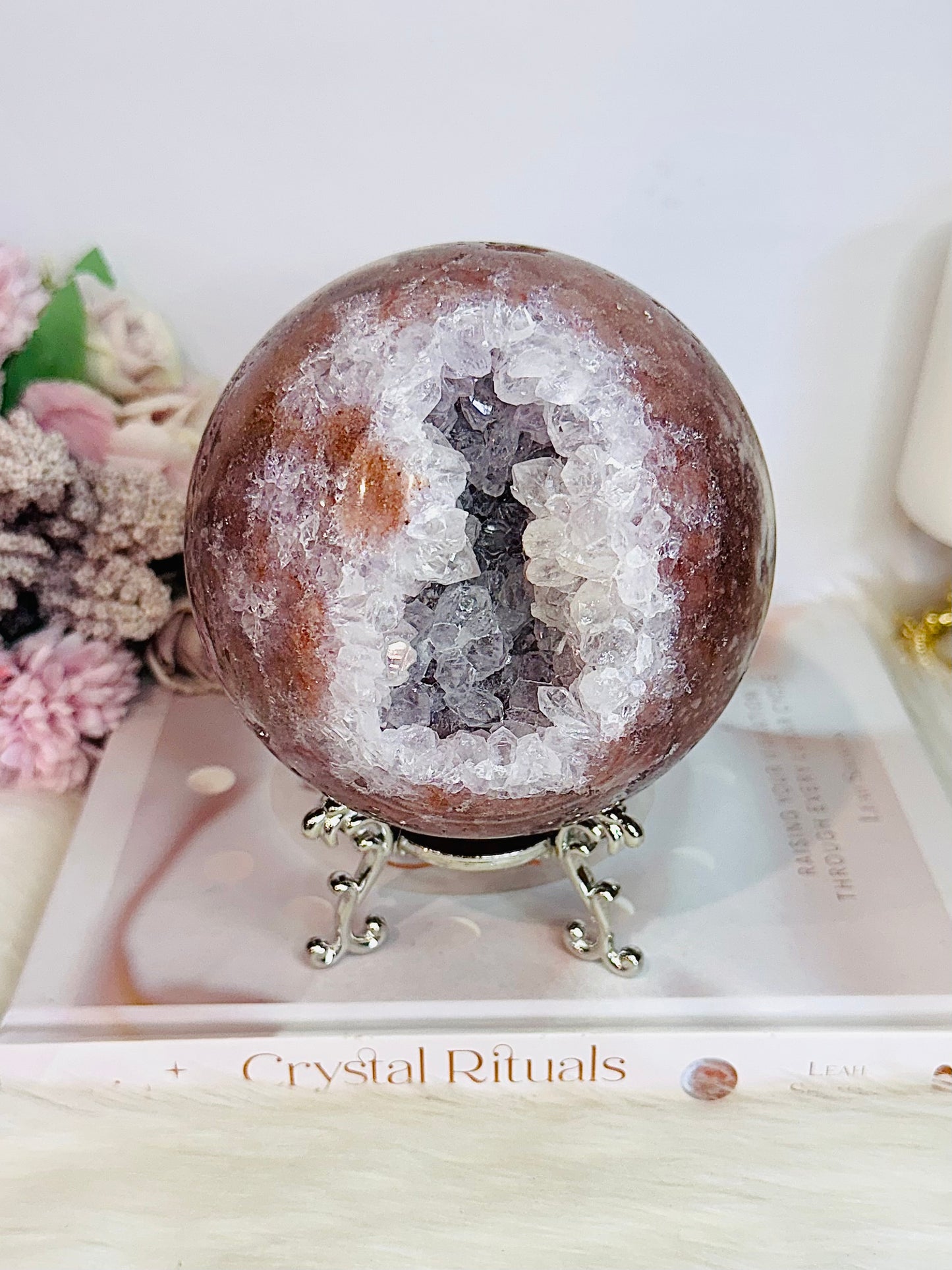 STATEMENT PIECE ~ The Most Spectacular High Grade Classy & Fabulous Huge Druzy Pink Amethyst Sphere From Brazil On Stand