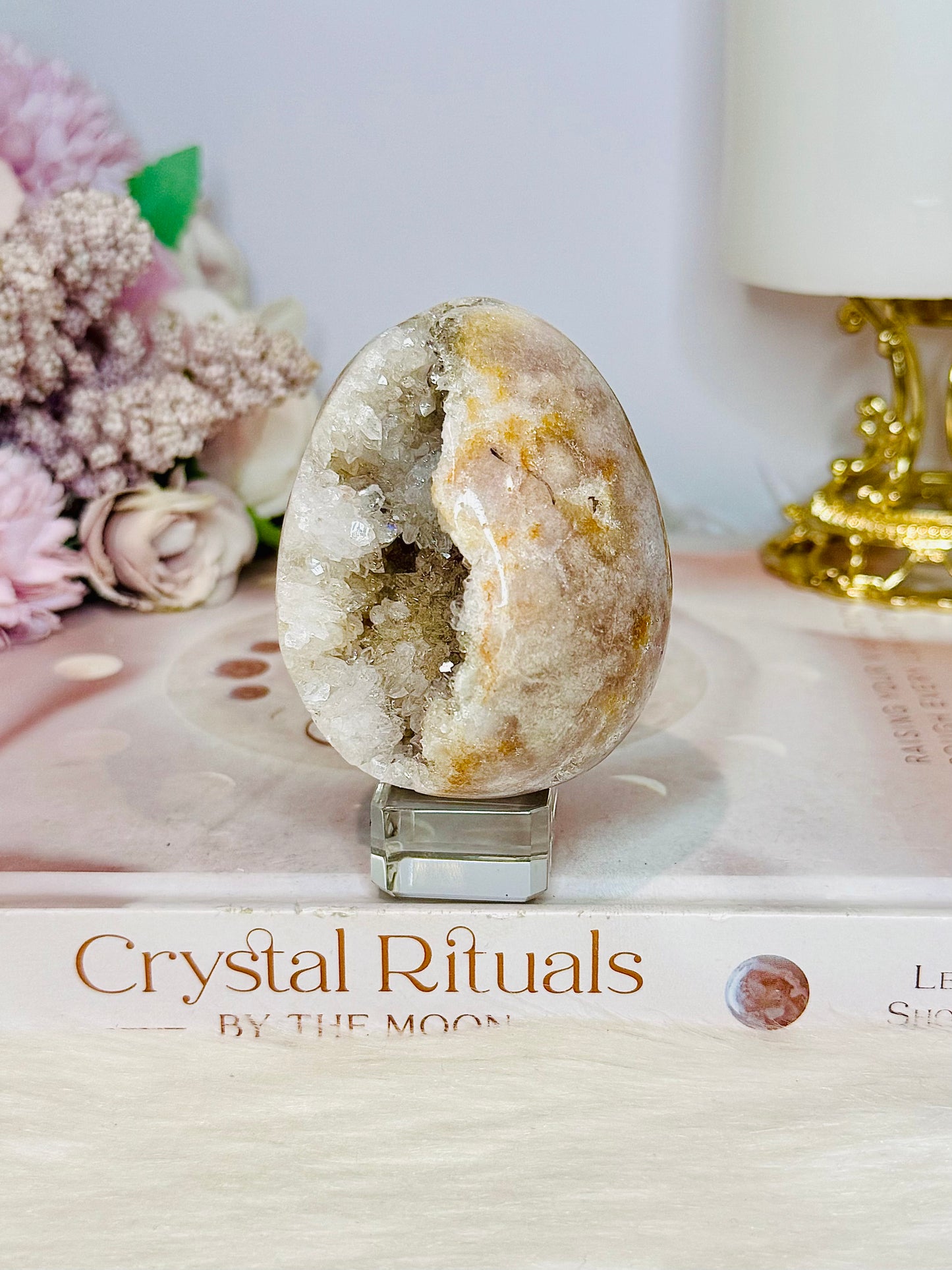 Pink Amethyst Druzy Egg on Stand 208g