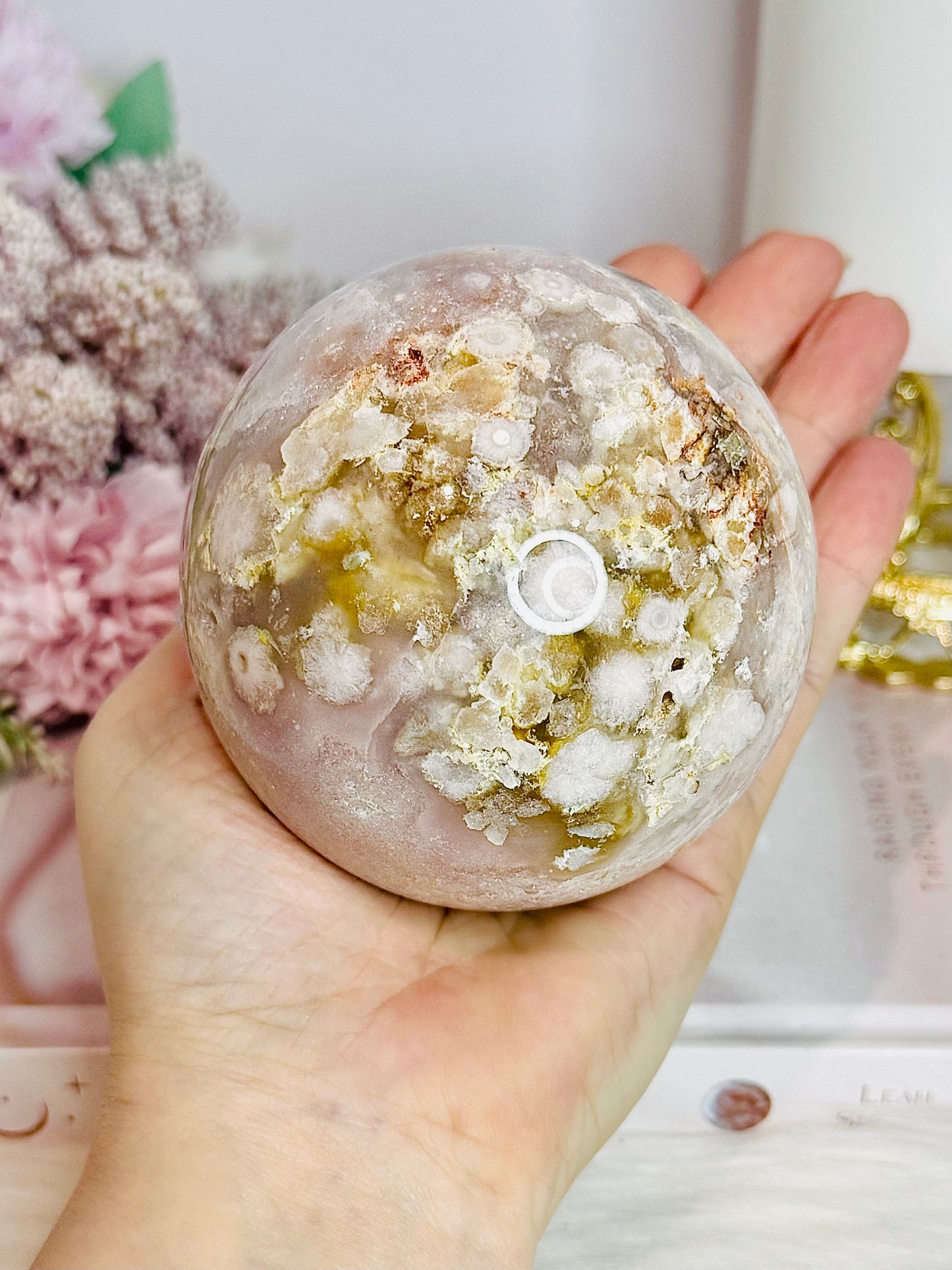Large Rare Amethyst X Flower Agate Sphere On Stand 710g