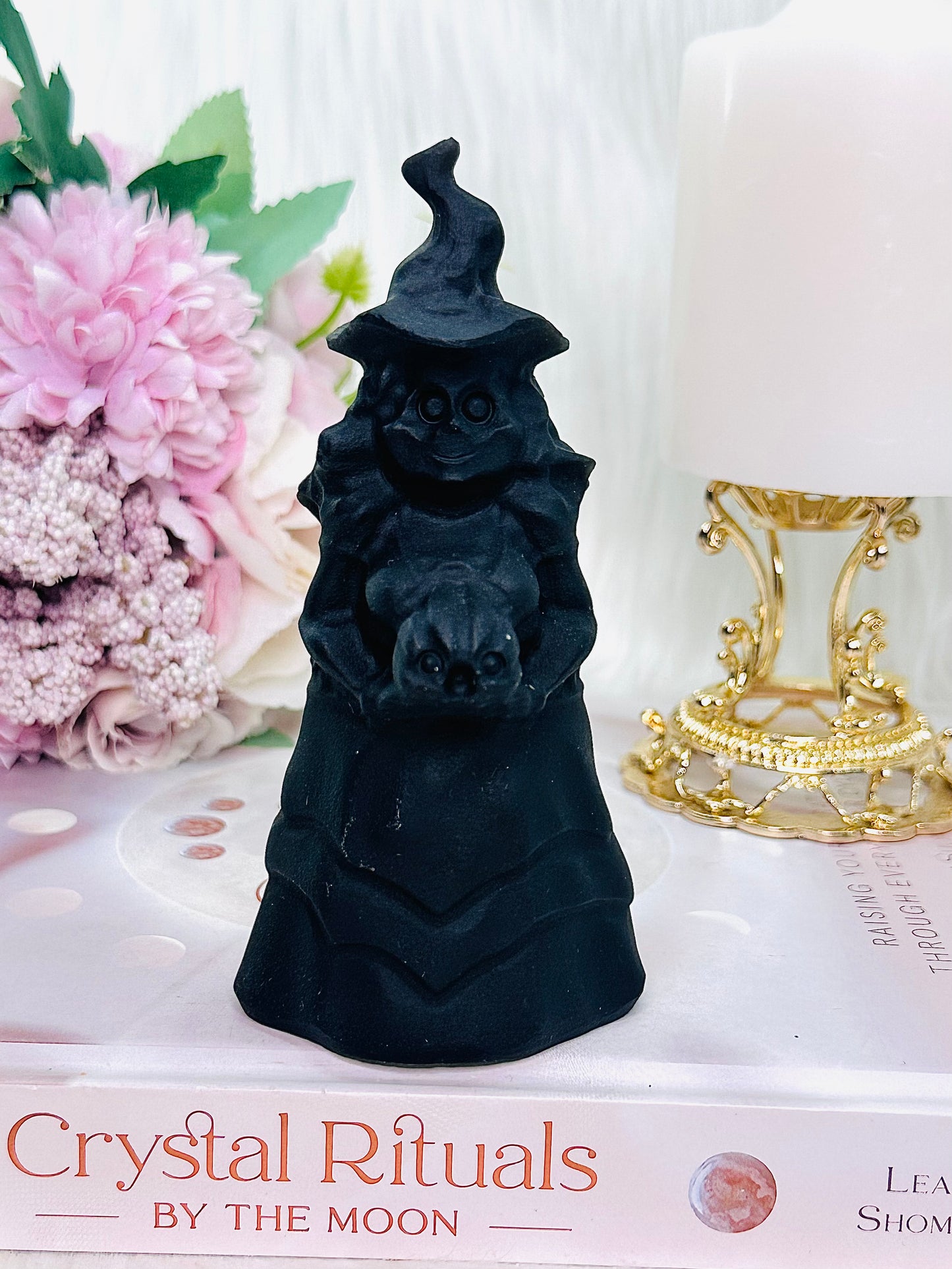 Powerful Protection Stone ~ Tall Black Tourmaline Carved Witch With Matt Finish 13cm