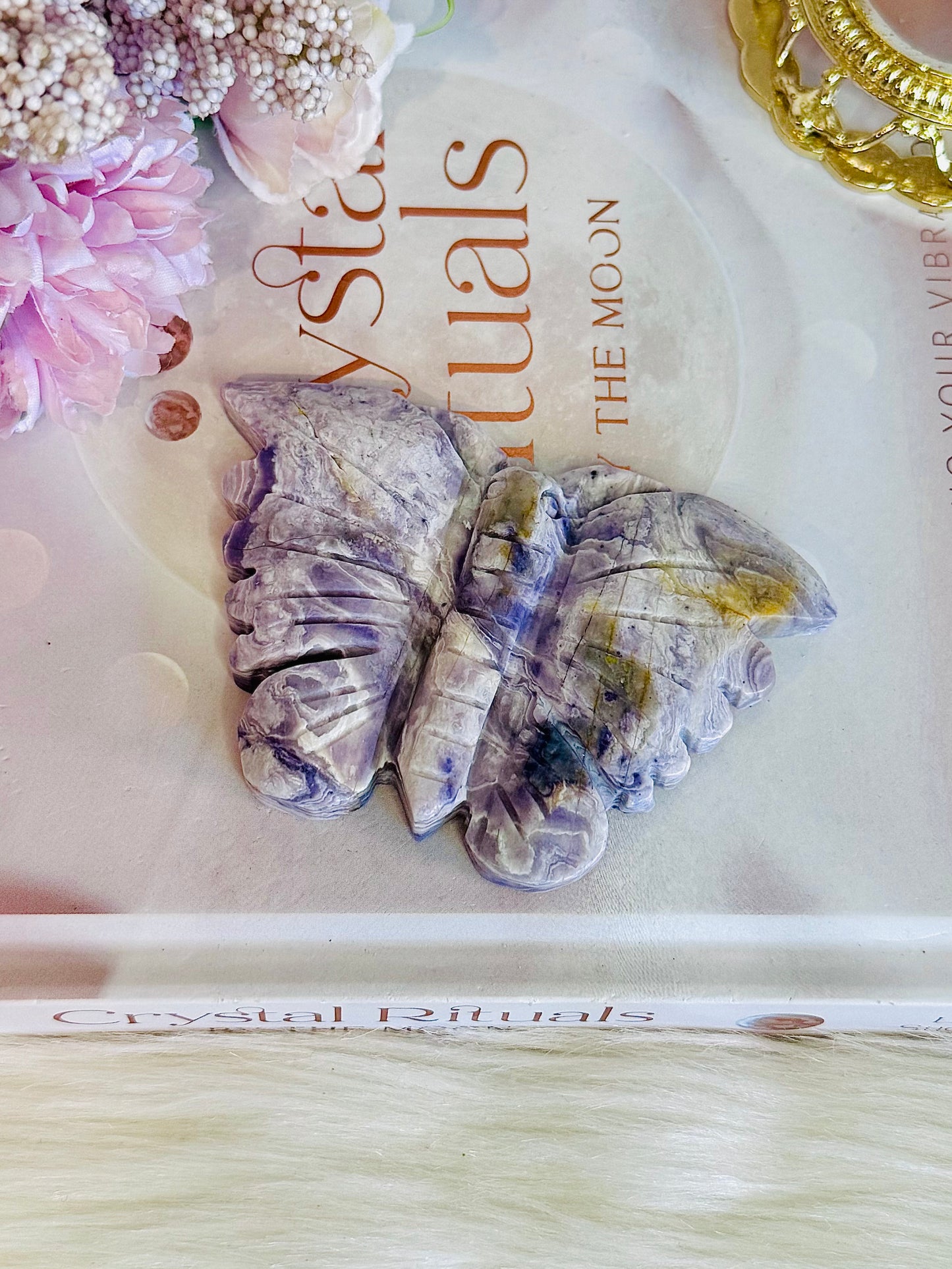 Stunning 10cm Natural Tiffany Stone Carved Butterfly On Stand