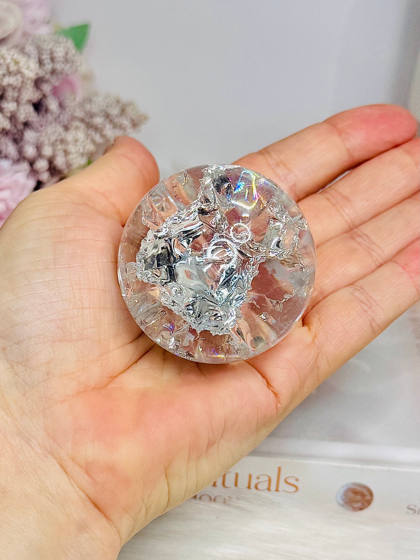 Fire & Ice Crackle Quartz Sphere On Stand 145g