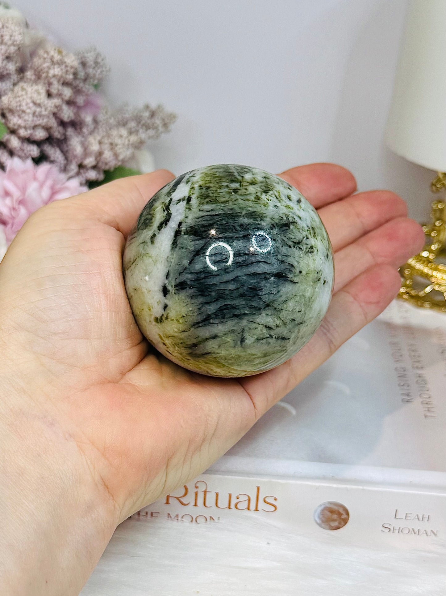 Green Jade Sphere on Stand 334g