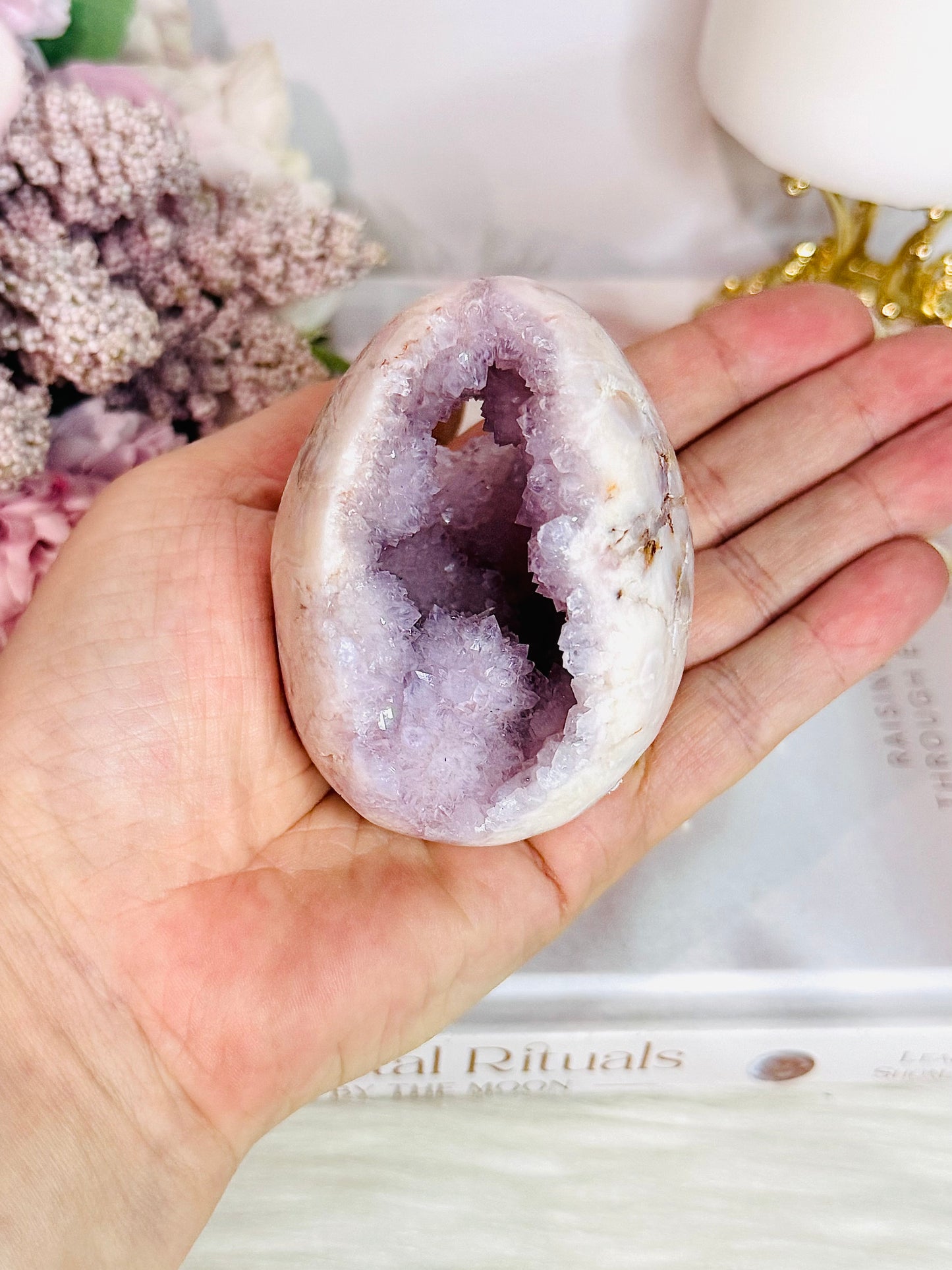 Classy & Fabulous Pink Amethyst Druzy Egg 8cm on Silver Stand