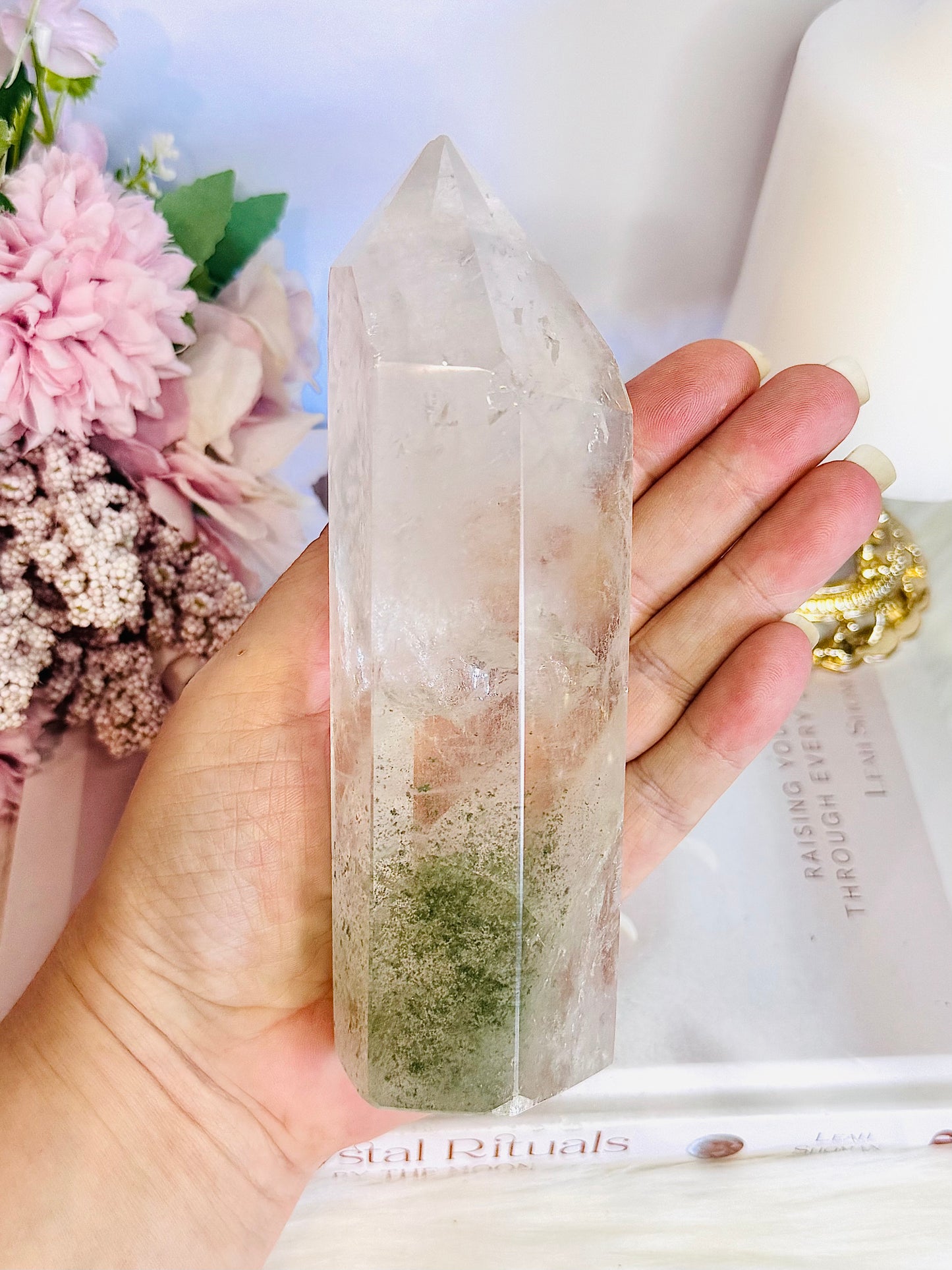 Wow! Incredible Large Chunky Natural Clear Quartz with Garden Quartz | Lodolite Inclusions 15cm 578grams