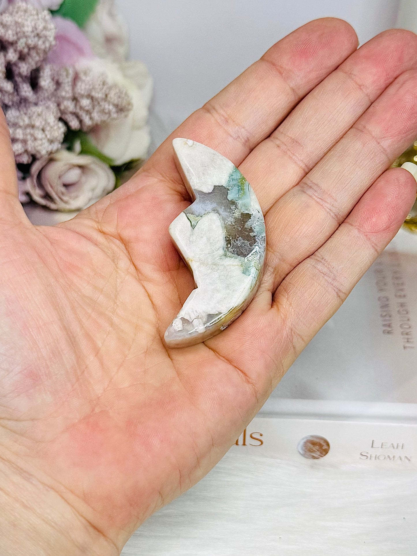 Green Flower Agate Moon 5.5cm