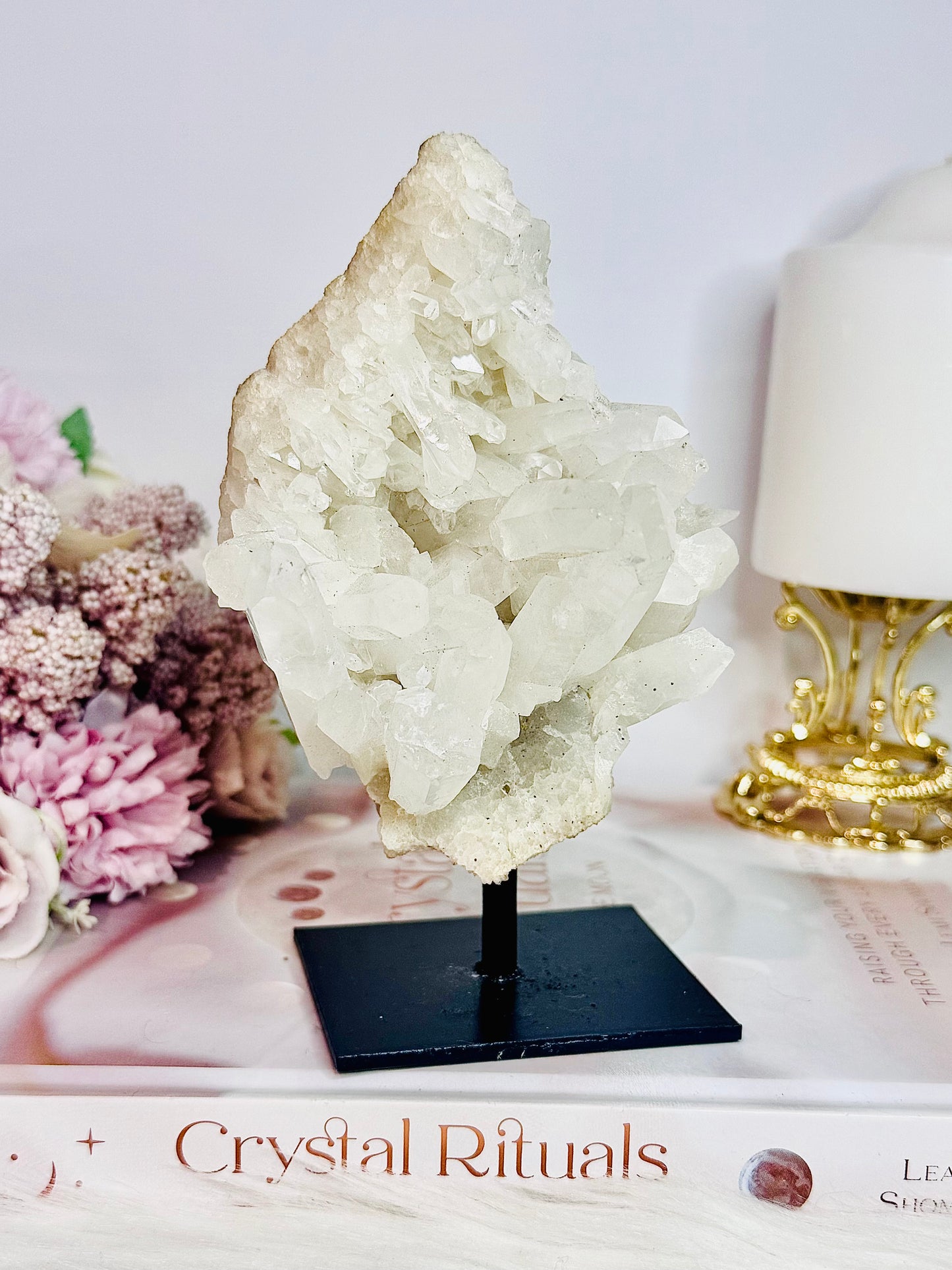 ⚜️ SALE ⚜️ Master Healer ~ Gorgeous Chunky Large 15cm Clear Quartz Cluster | Specimen On Black Stand