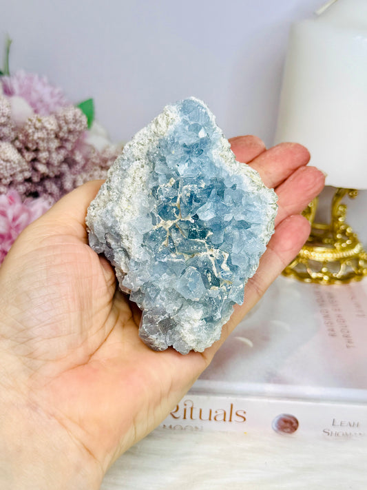 Natural Blue Celestite Specimen Cluster 383g