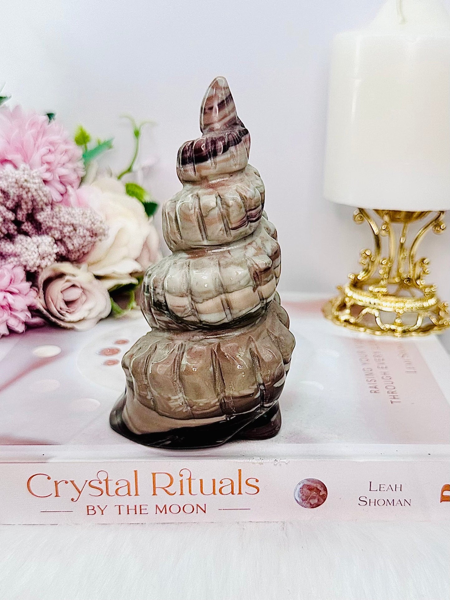Unique Jasper Shell Carving 13cm 440grams