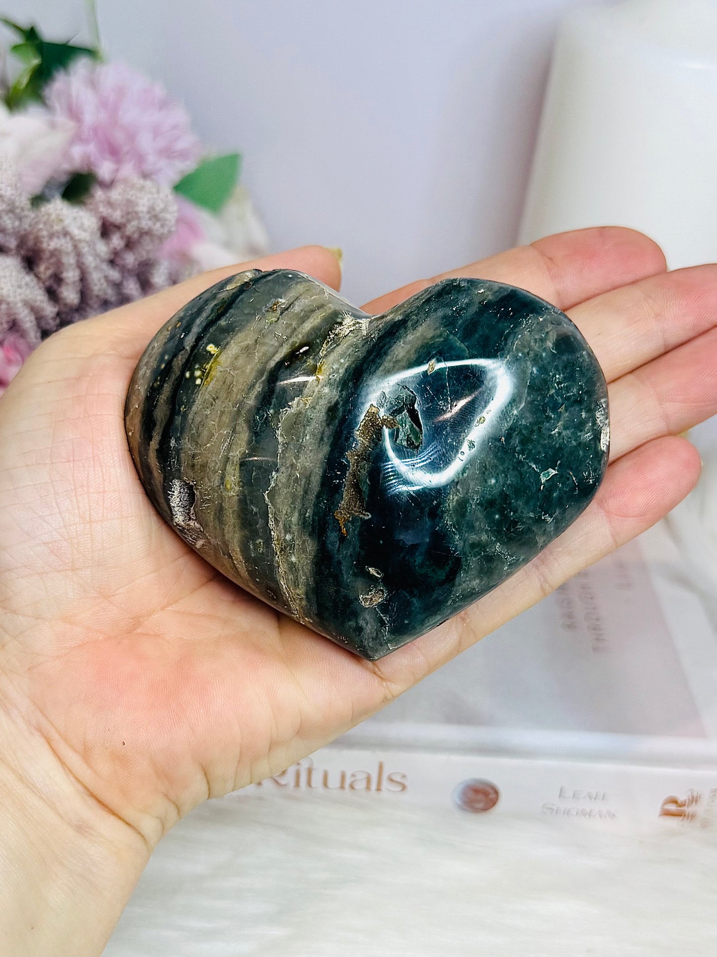 Ocean Jasper Puffy Heart on Stand 283g