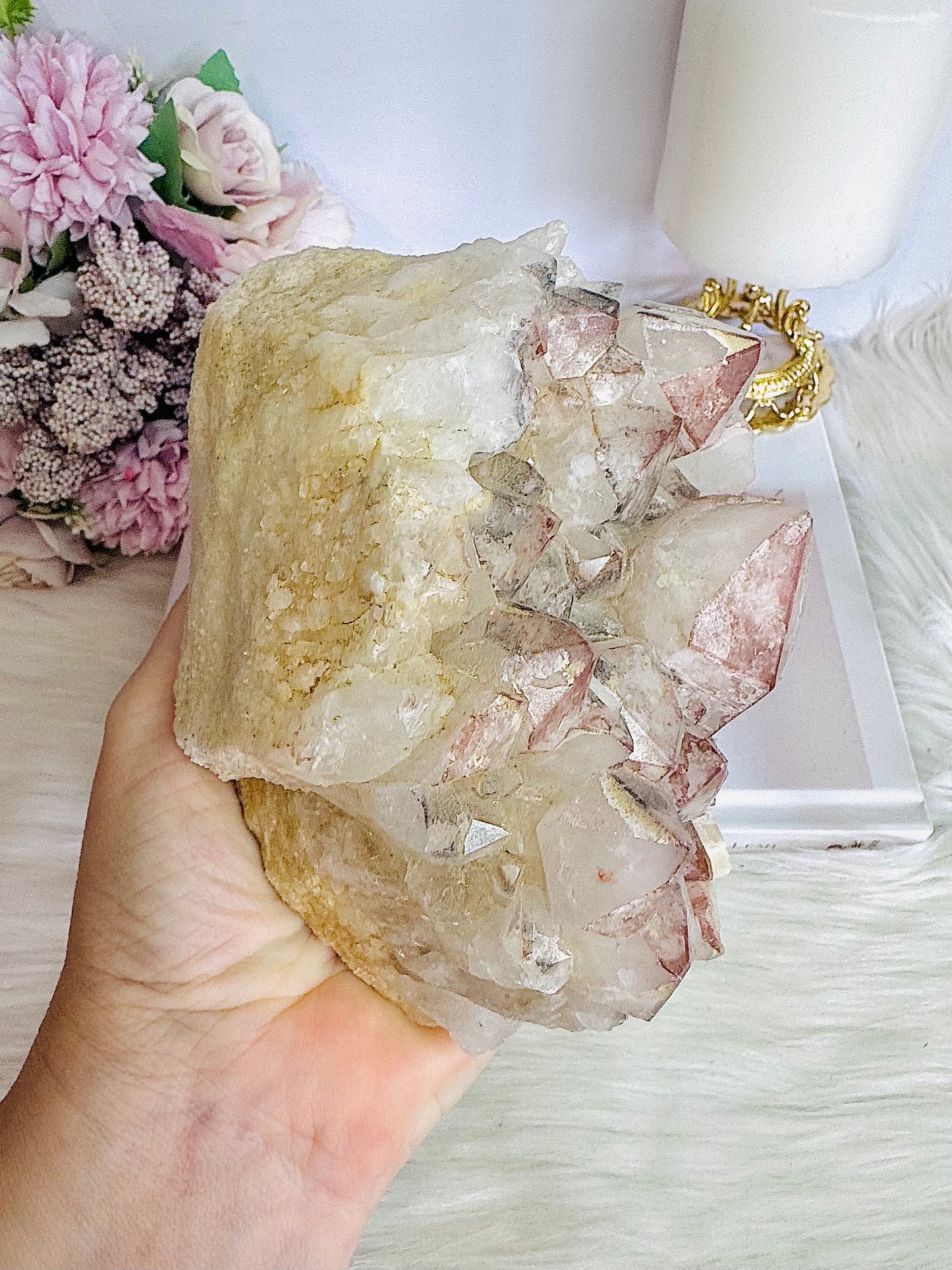Incredible Huge Natural 19cm 1.26KG Black & Pink Lithium Quartz Natural Cluster From Brazil