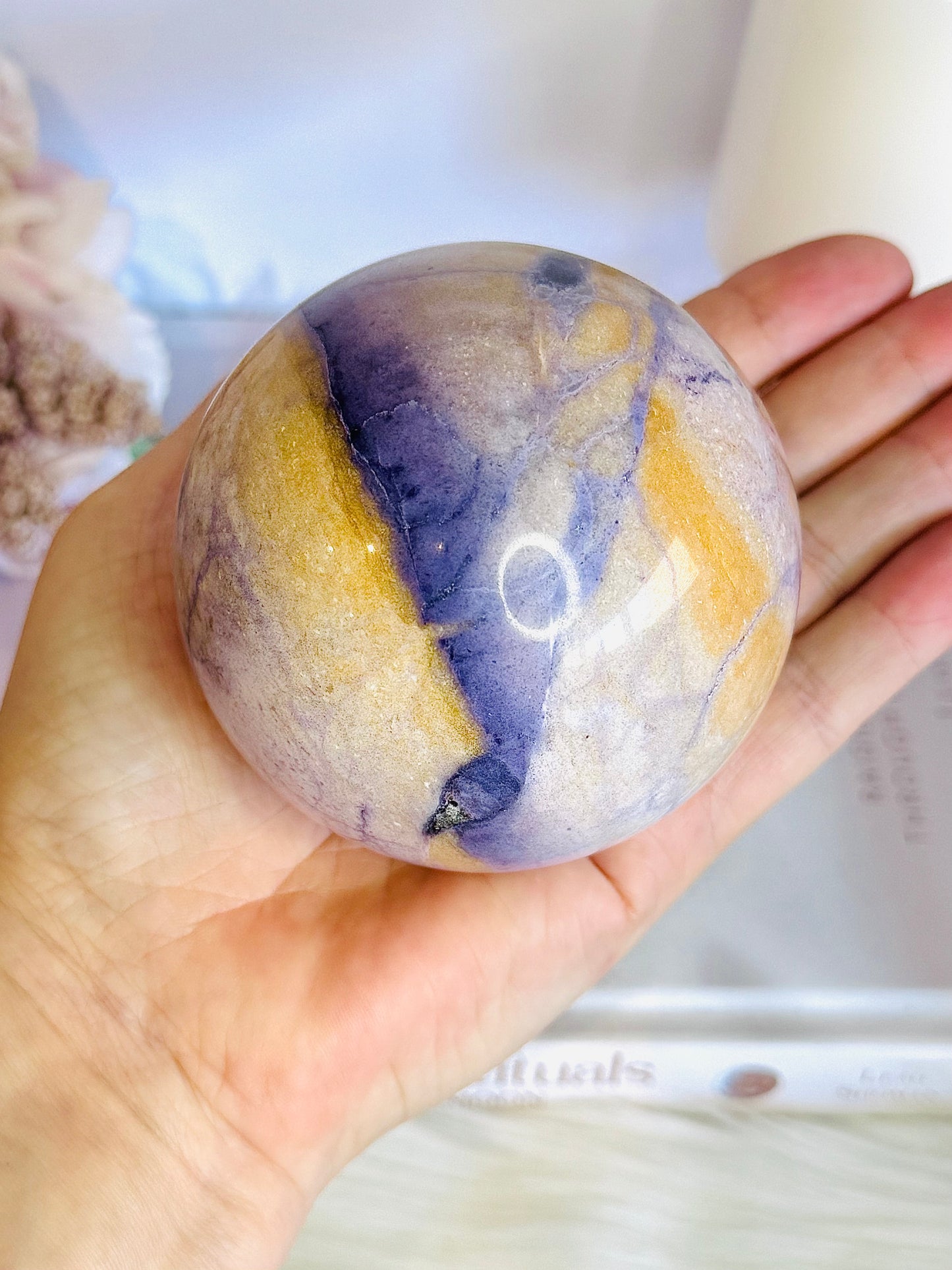 High Grade Rare Incredible Large Natural Tiffany Stone Carved Sphere On Stand 8cm 678grams