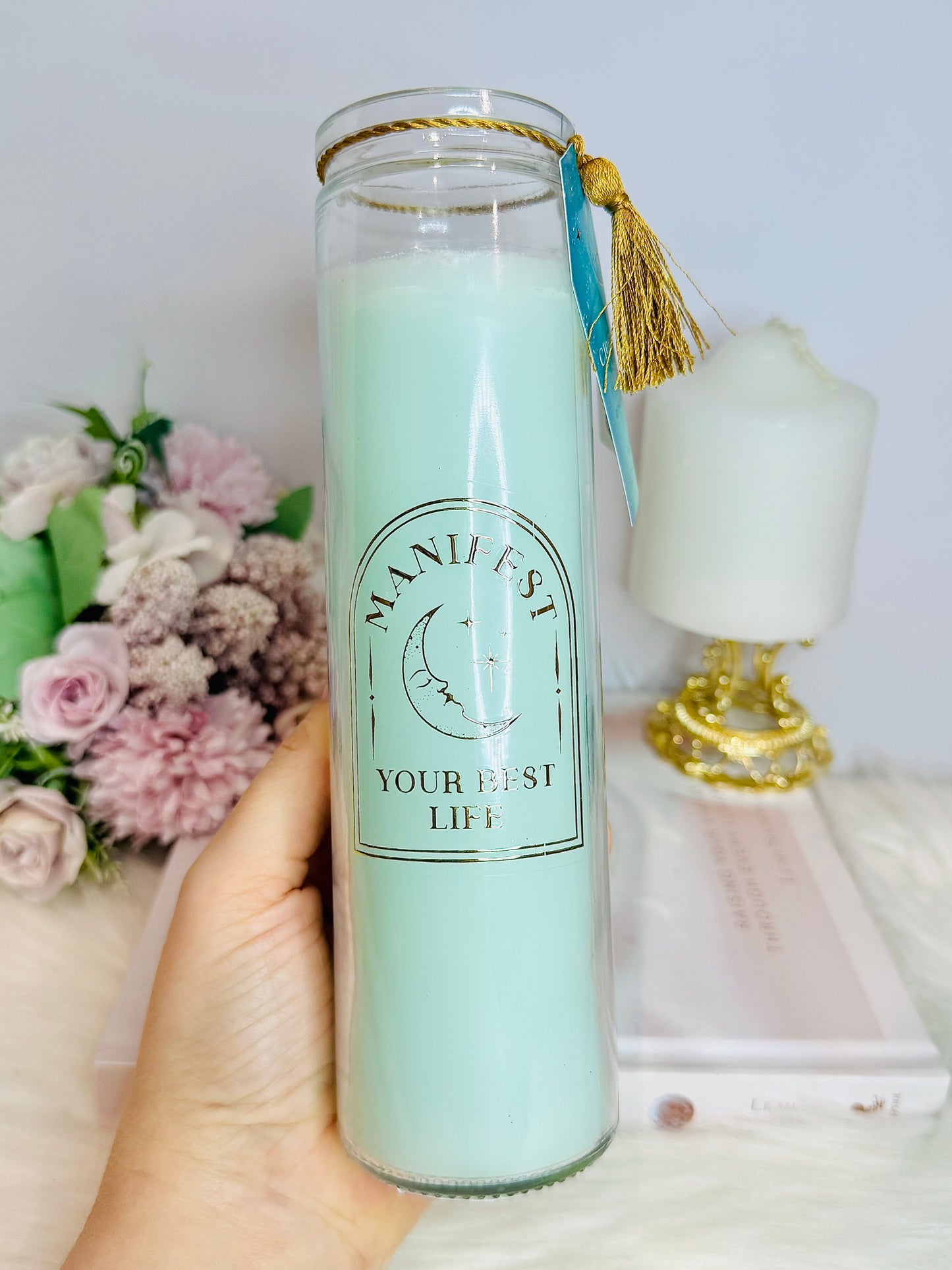 White Sage & Clear Quartz Tube Candle 21cm