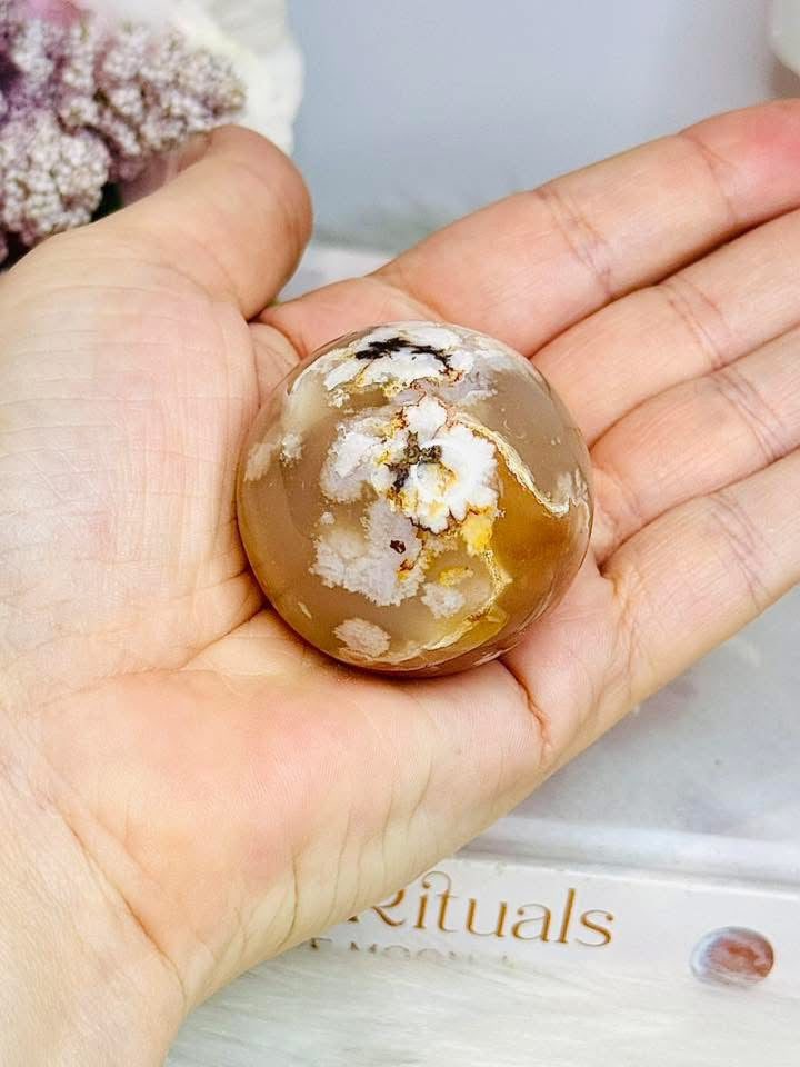 Small Flower Agate Druzy Sphere on Stand