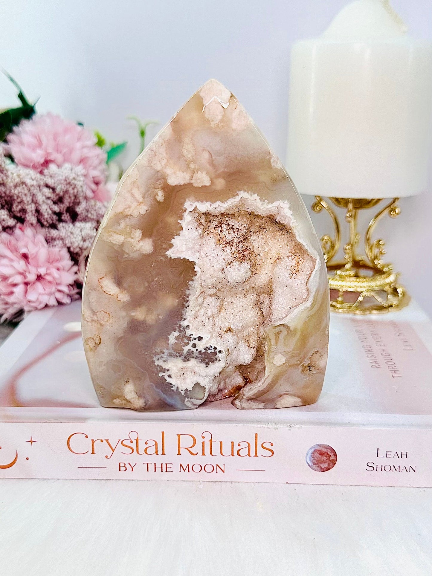Large 13cm 415gram Druzy Flower Agate Freeform | Flame Carving