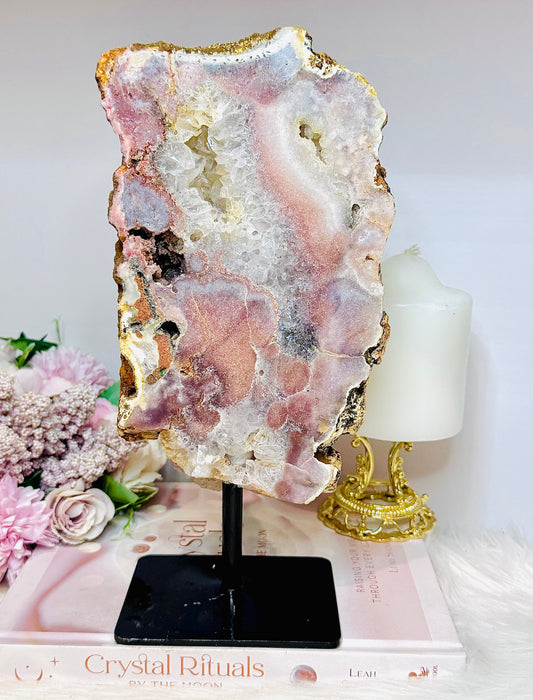 Large Druzy Pink Amethyst Chunky Slab on Stand 26cm 1.5KG